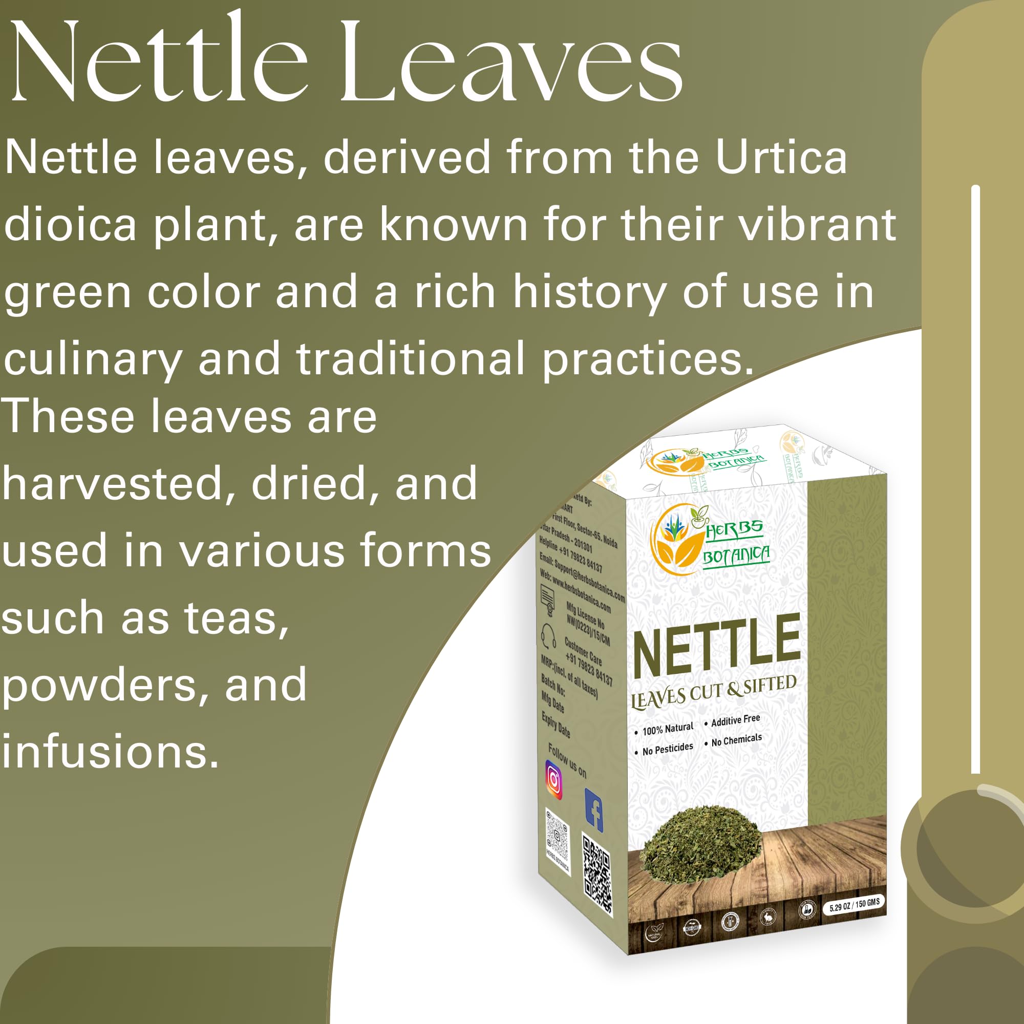 Herbs Botanica Nettle Leaf dried leaves closeup showing pure organic quality.