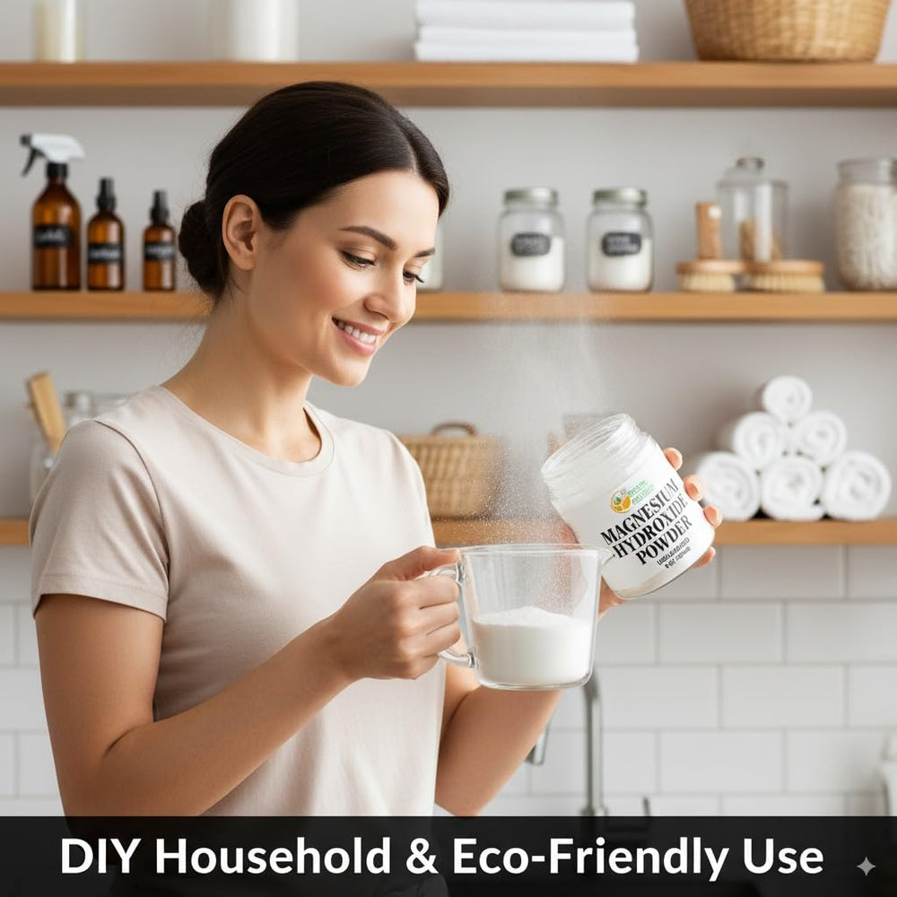 Herbs Botanica magnesium hydroxide powder with scoop for easy measuring.