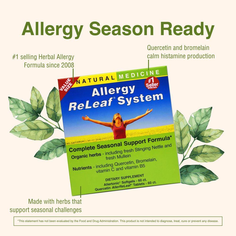 Herbs Etc. Allergy ReLeaf System ingredients close-up showing nettle, eyebright, mullein