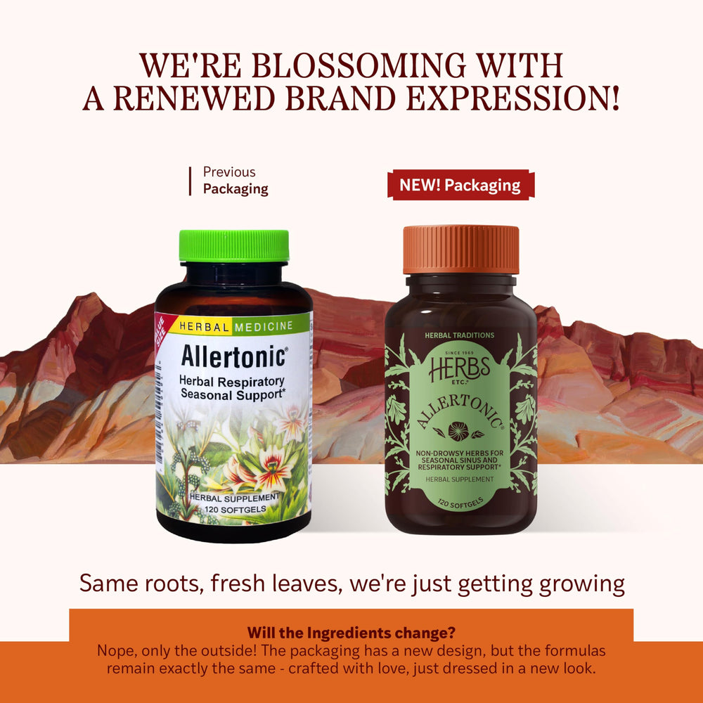 Herbs Etc. Allertonic bottle-label showing ingredients for respiratory wellness.