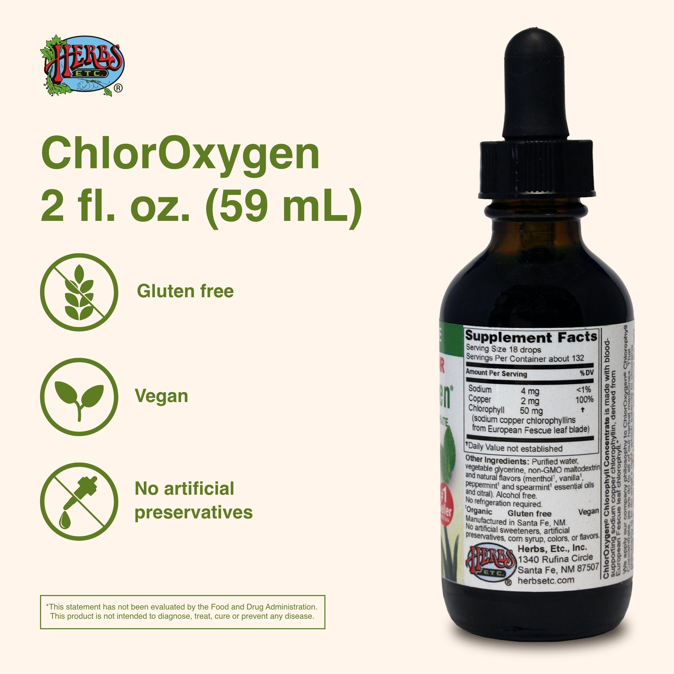 Close-up of ChlorOxygen label emphasizes organic processing and quality.