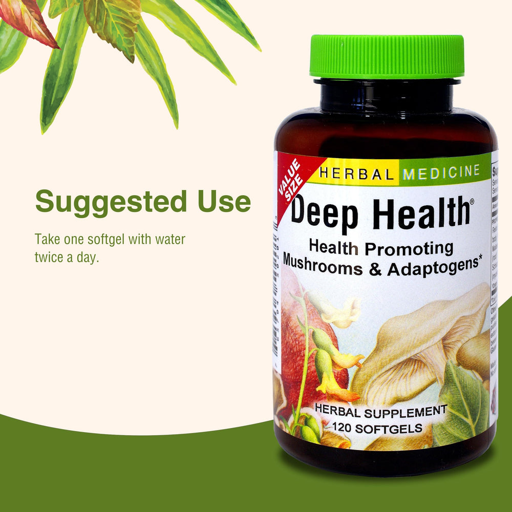 Gluten-free claim on Herbs Etc. Deep Health packaging emphasizes a pure herbal formula.