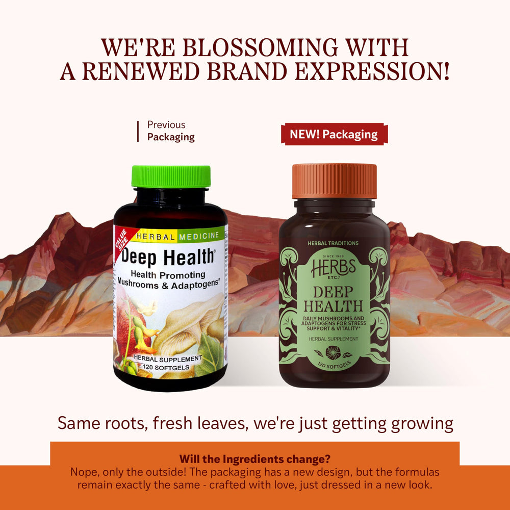 Close-up of Herbs Etc. Deep Health softgels for daily immune support.