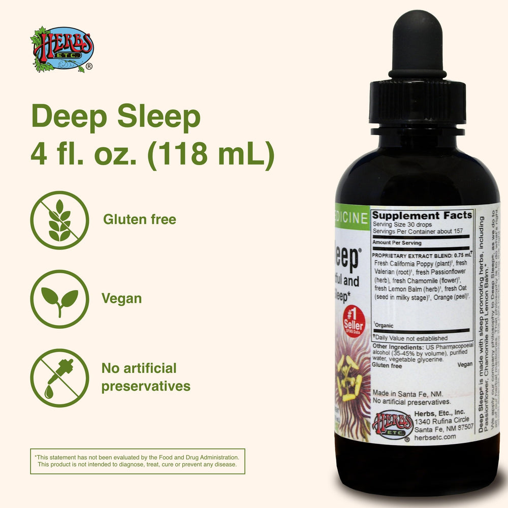 Herbs Etc. Deep Sleep bottle label highlighting California poppy for serene nights