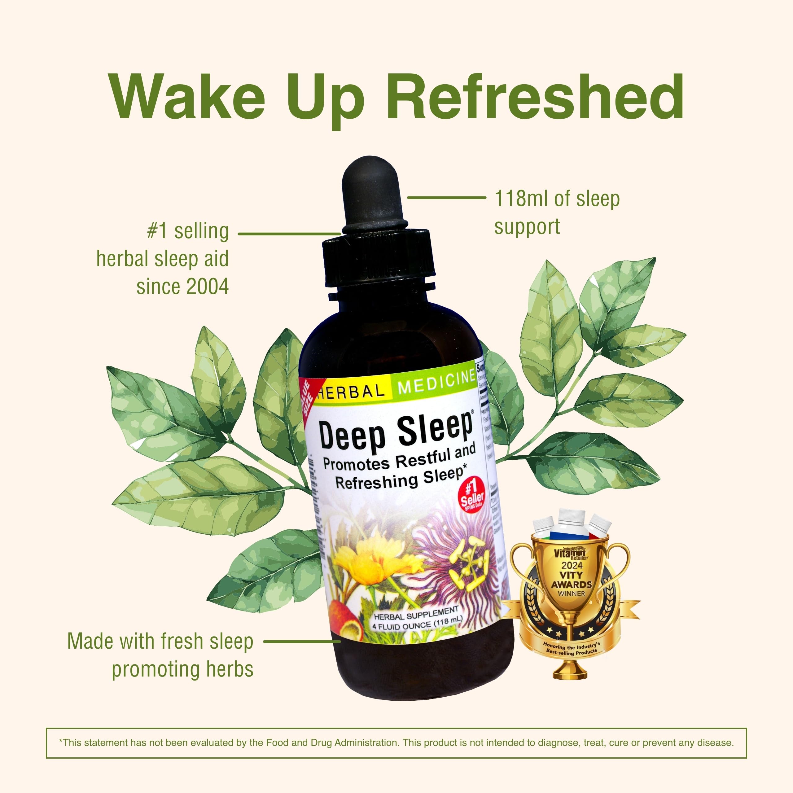 Herbs Etc. Deep Sleep Classic dosing guide showing two 30-drop servings