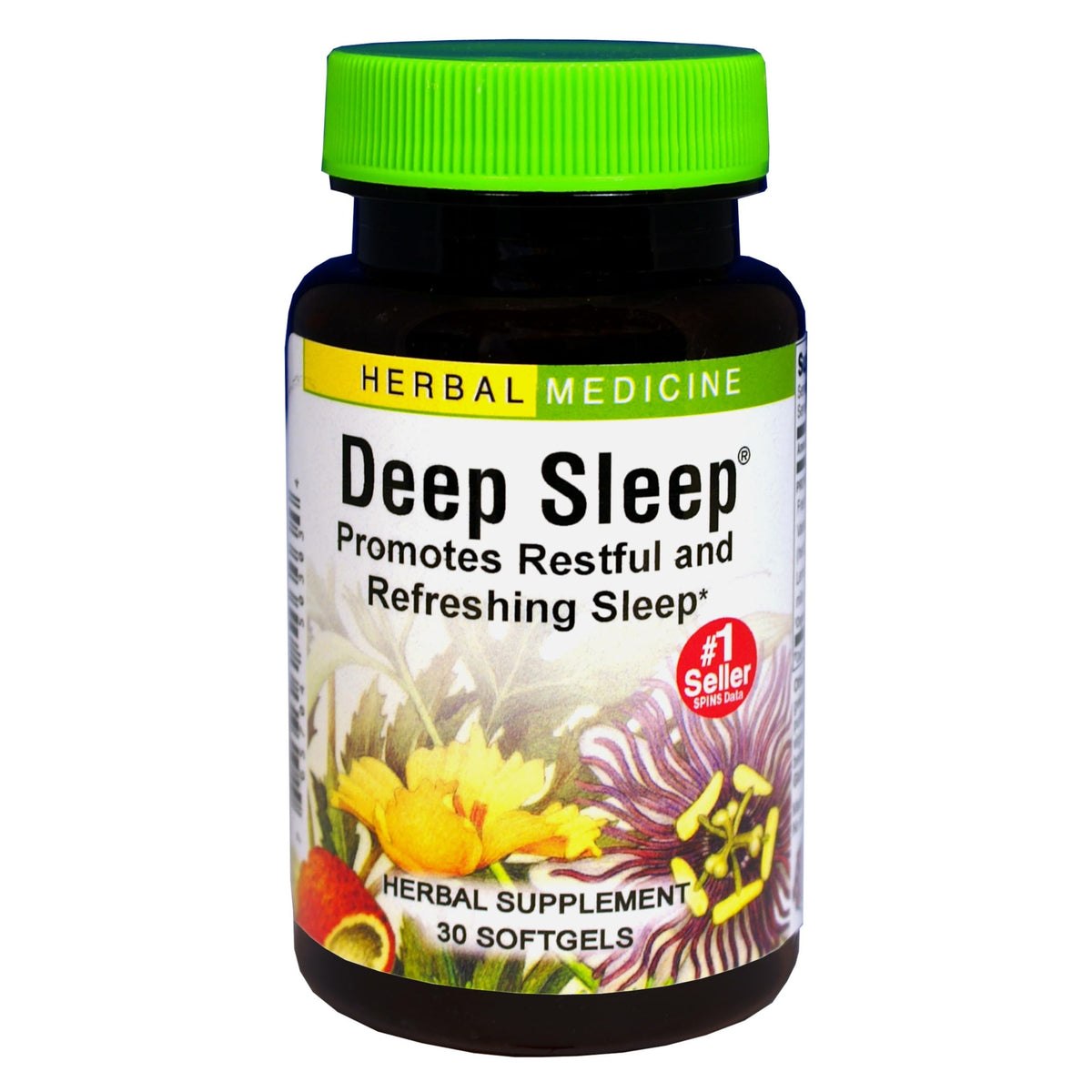 Herbs Etc. Deep Sleep Softgels bottle shown for calm, restful nights.