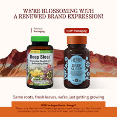 Close-up label of Herbs Etc. Deep Sleep softgels highlighting herbal sleep support