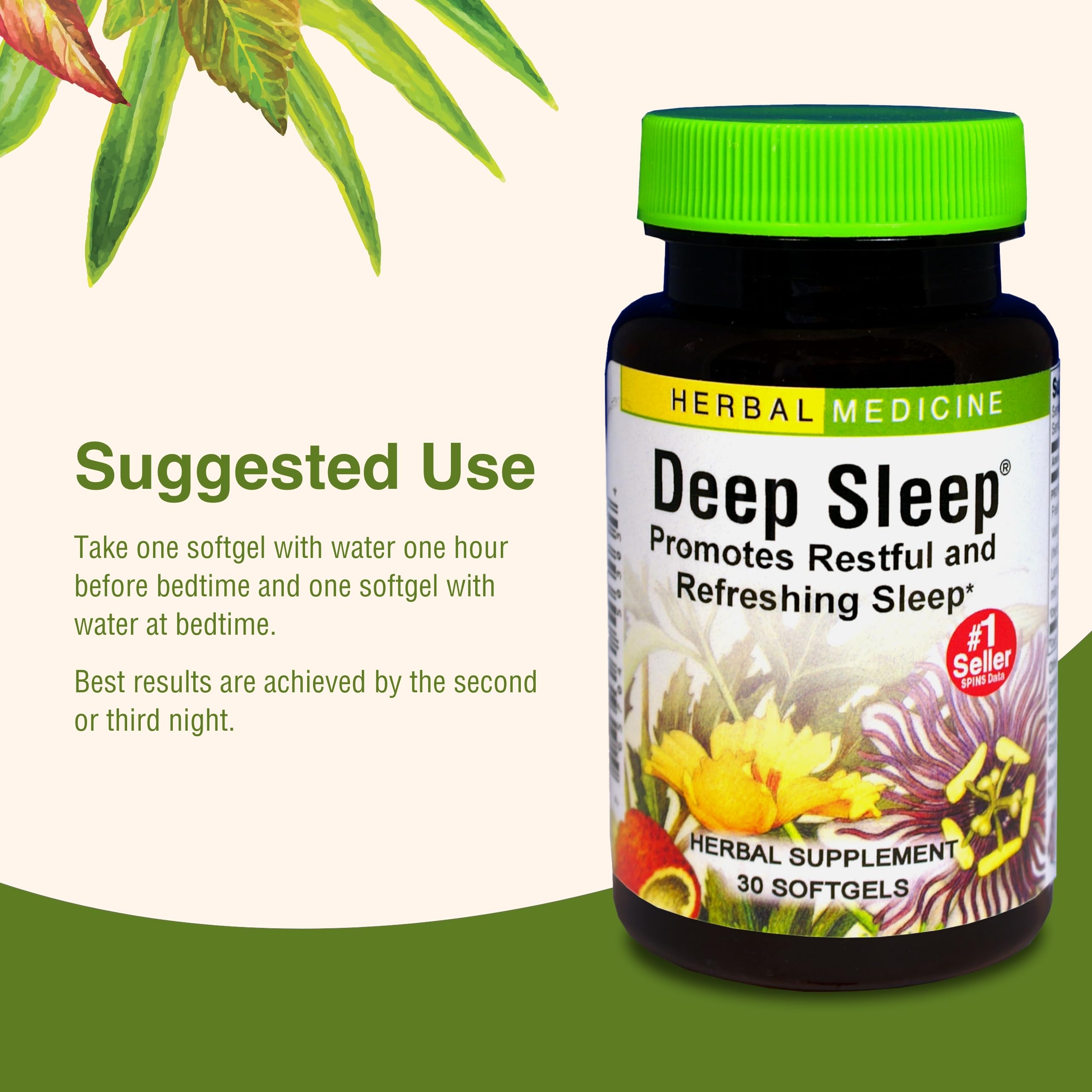 Organic herb imagery emphasizes natural sleep support from Herbs Etc.