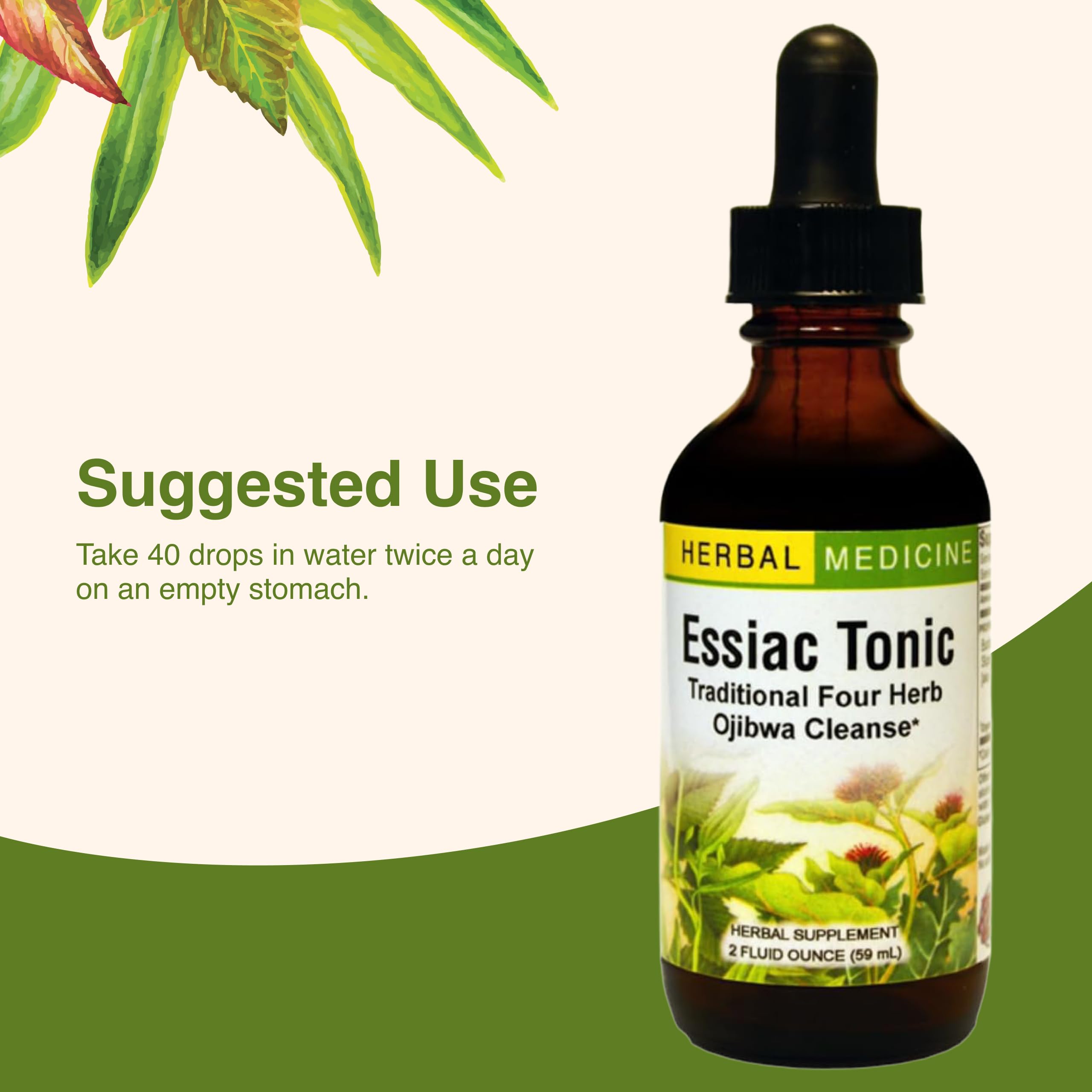 Herbs Essiac tonic herbal blend highlighted on label.