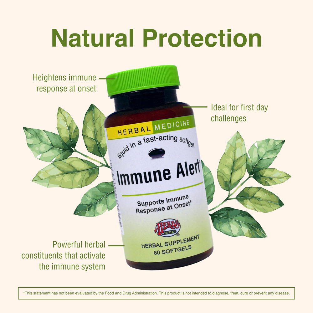 Herbs Etc. Immune Alert capsule pour, convenient daily dose on the go.