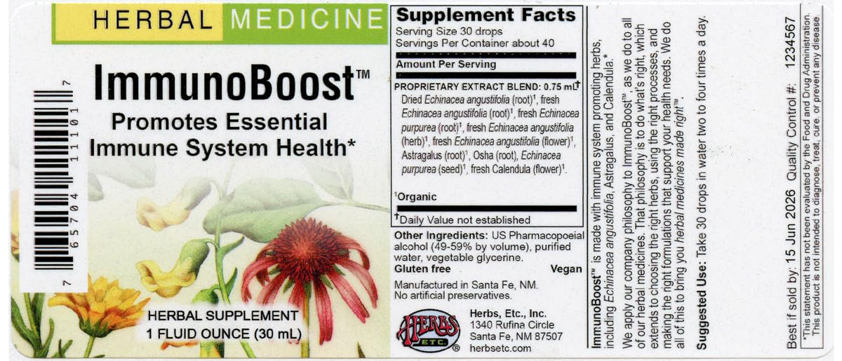 Herbs Etc. ImmunoBoost packaging on shelf highlighting herbal blend