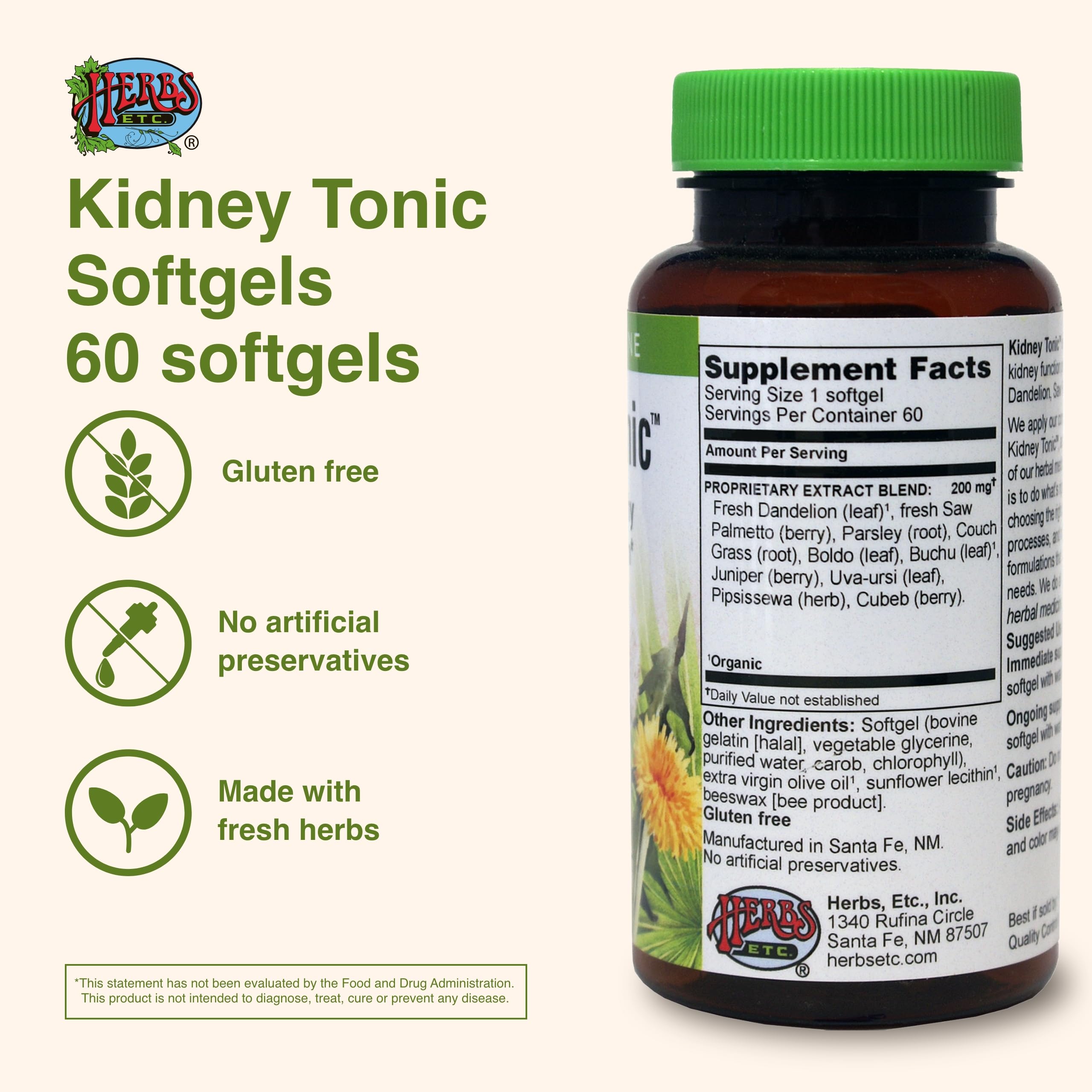 Herbs Etc Kidney Tonic ingredient dandelion highlights natural kidney support