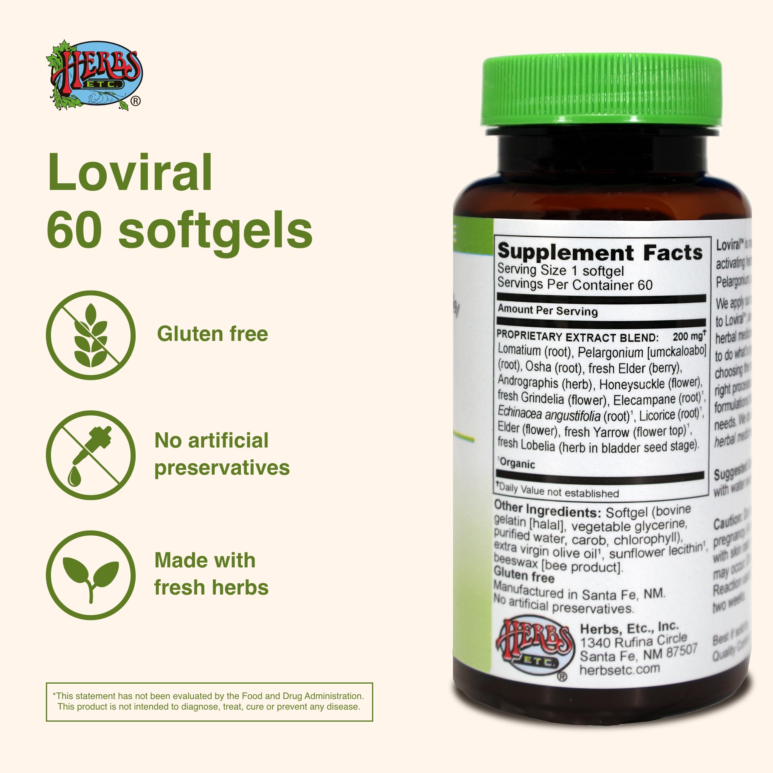 Closeup of Loviral softgels from Herbs, Etc. in capsule form for daily wellness.