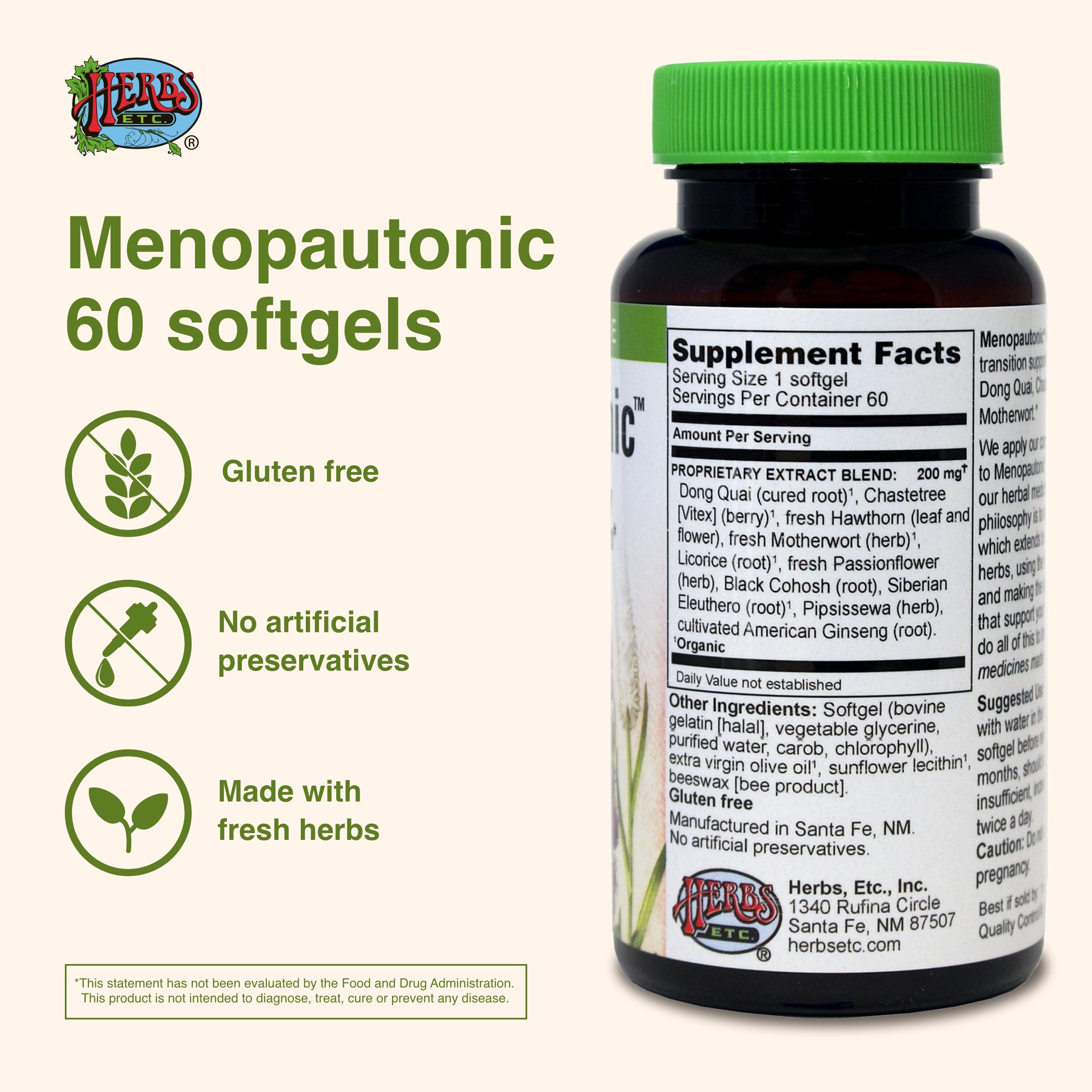 Chasteberry visual in Herbs Etc. Menopautonic bottle highlights balance support.