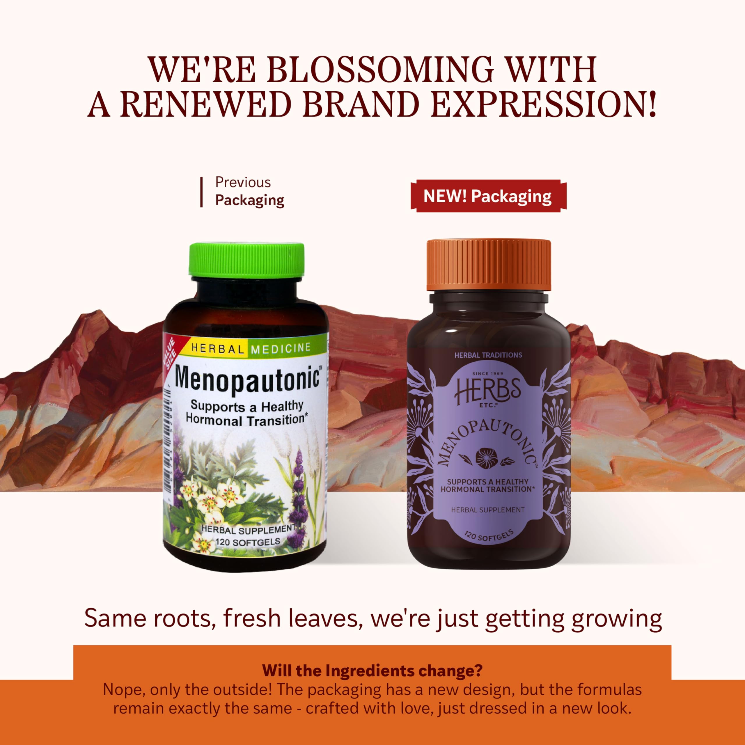 Herbs Etc. Menopautonic softgels label closeup showing natural ingredients