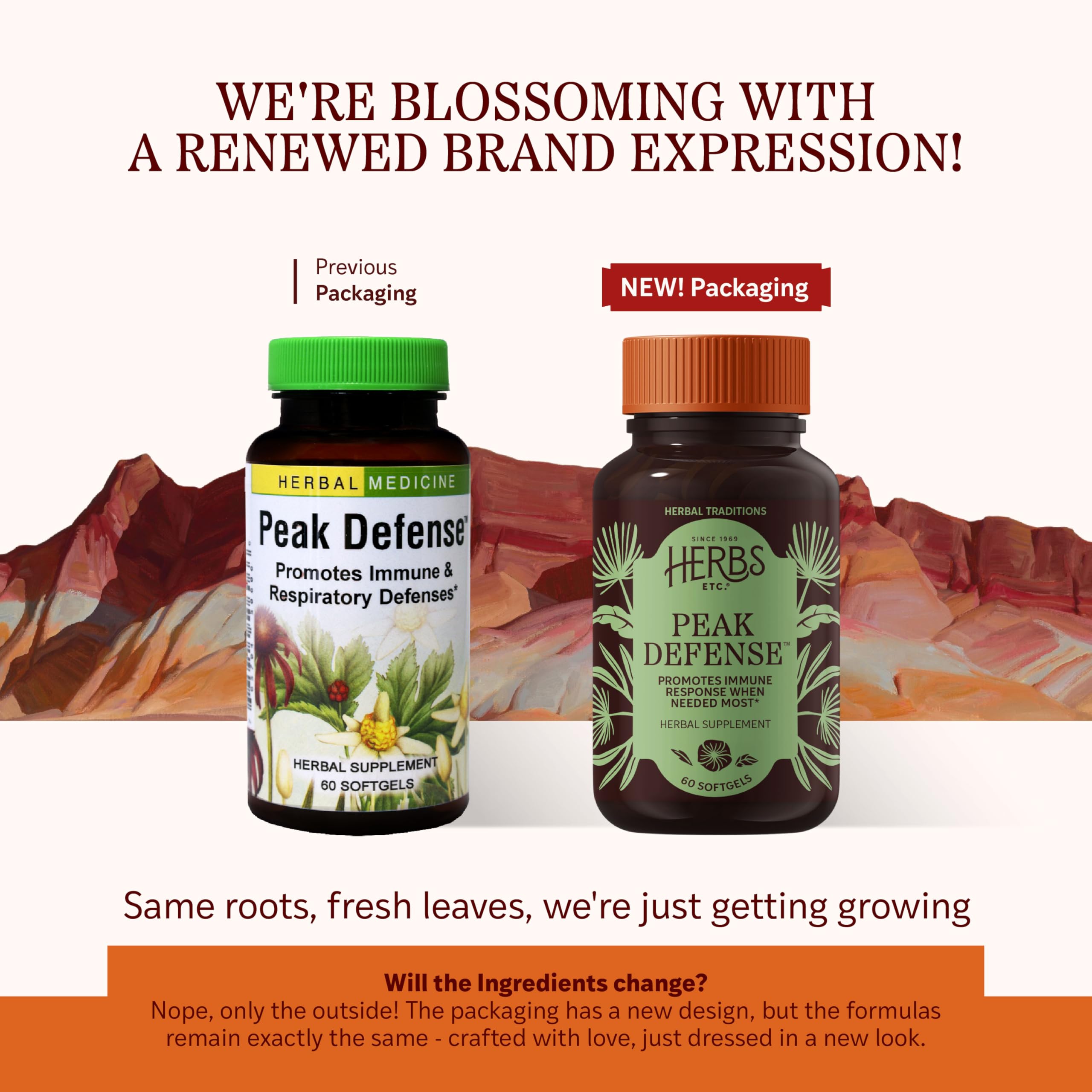 Herbs Etc. Peak Defense bottle pour shows simple daily softgel intake.