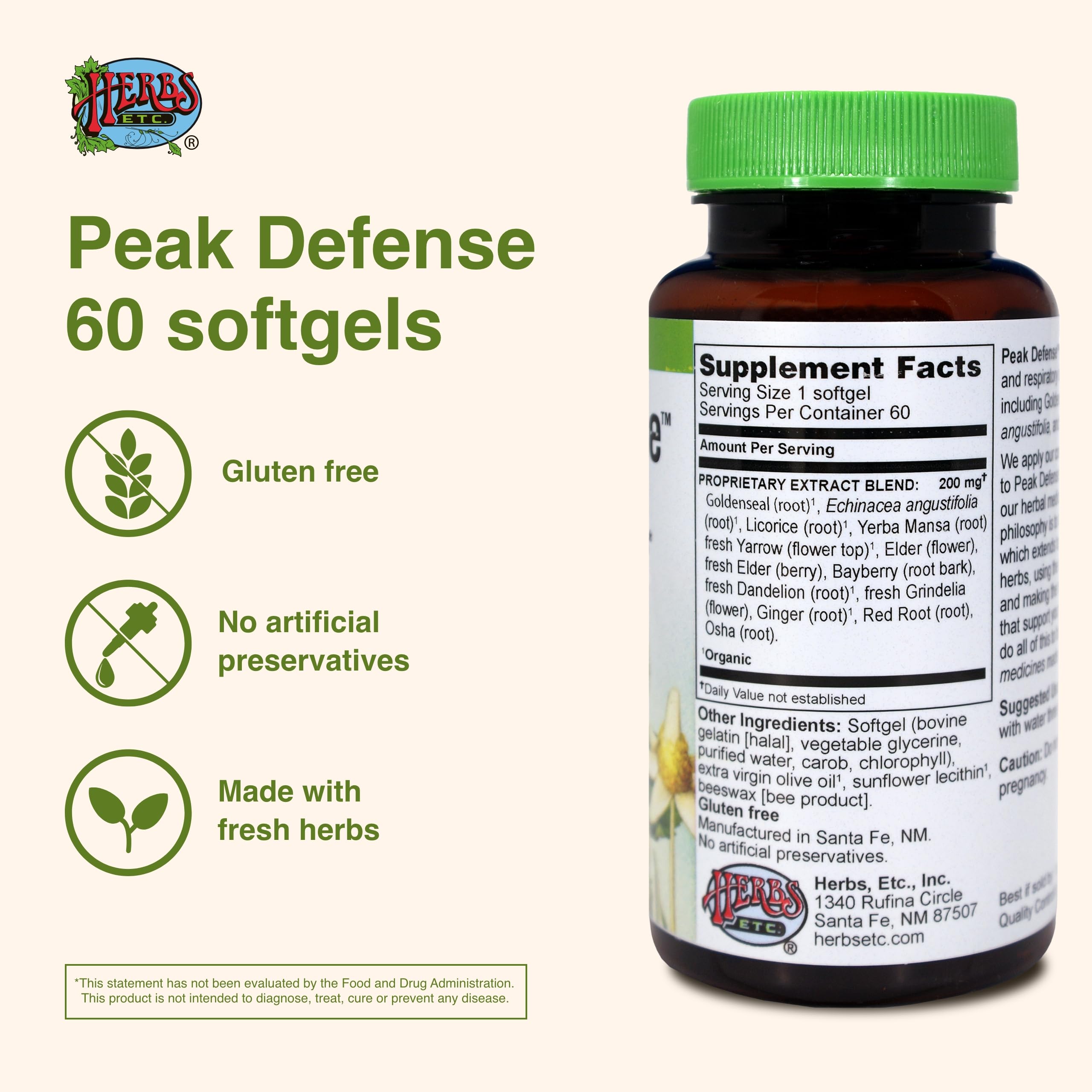 Herbs Etc. Peak Defense softgel capsule for convenient immune-friendly support.