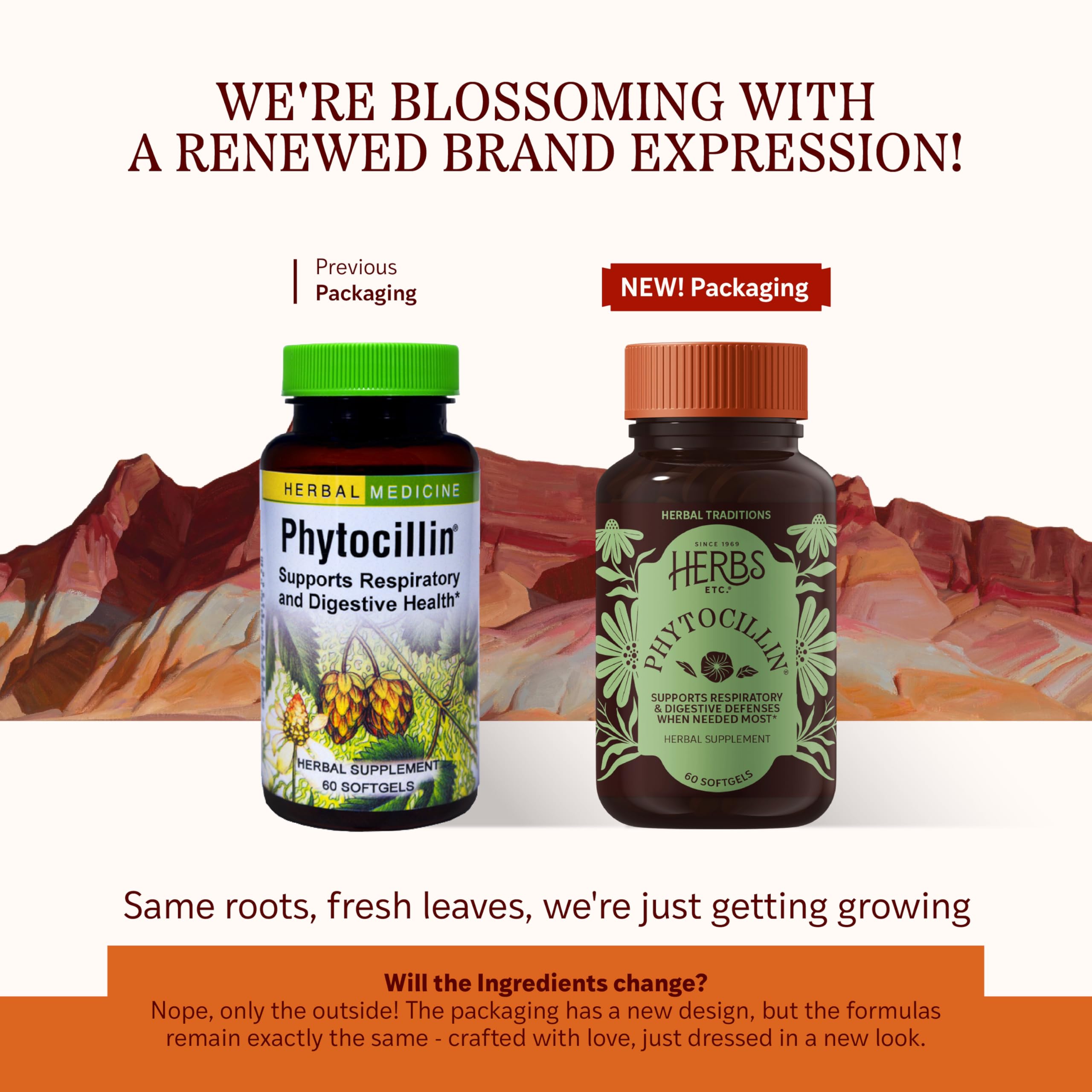 Herbs Etc. Phytocillin softgels label closeup highlights wellness ingredients