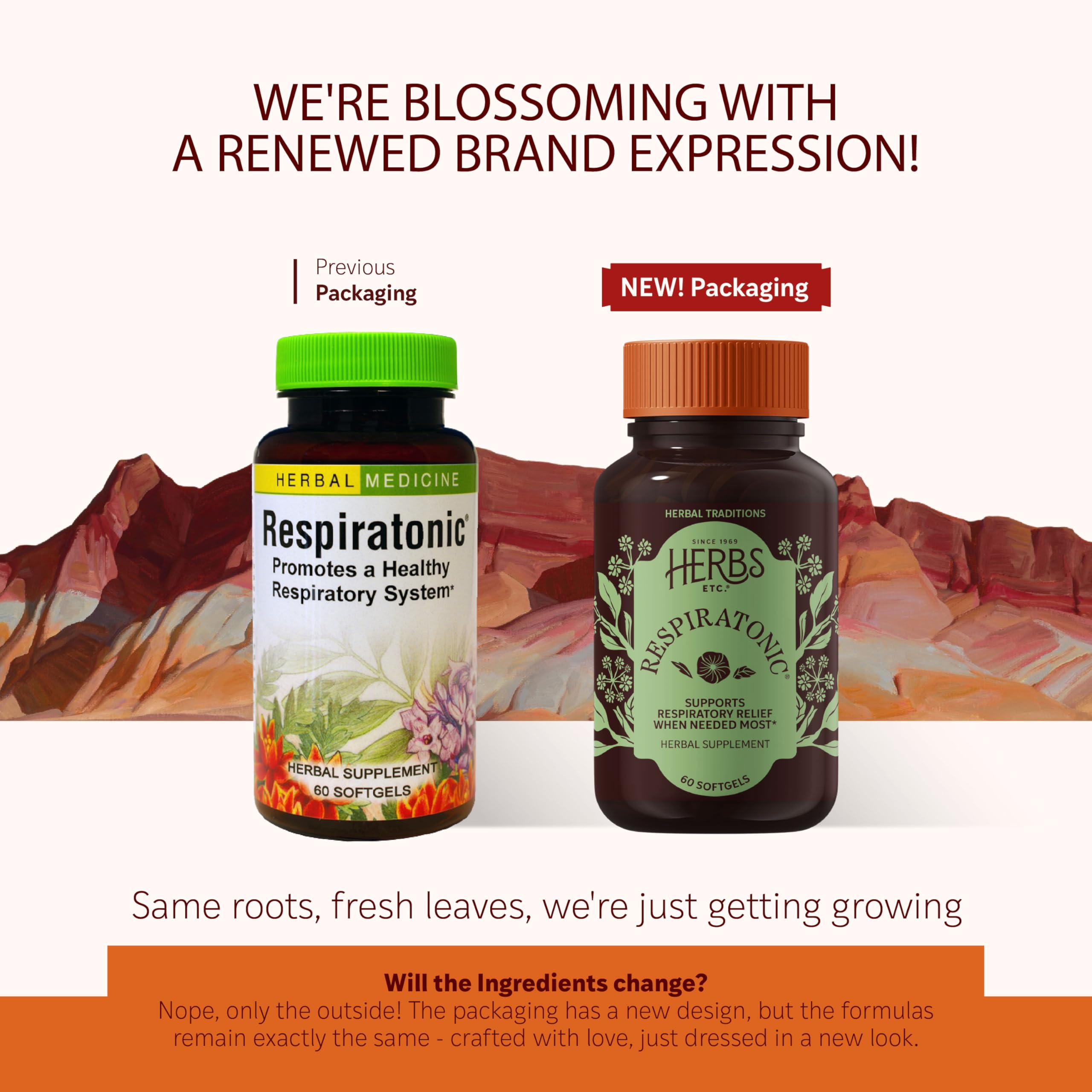 Herbs Etc. Respiratonic softgel packaging front highlights its short-term respiratory support use.