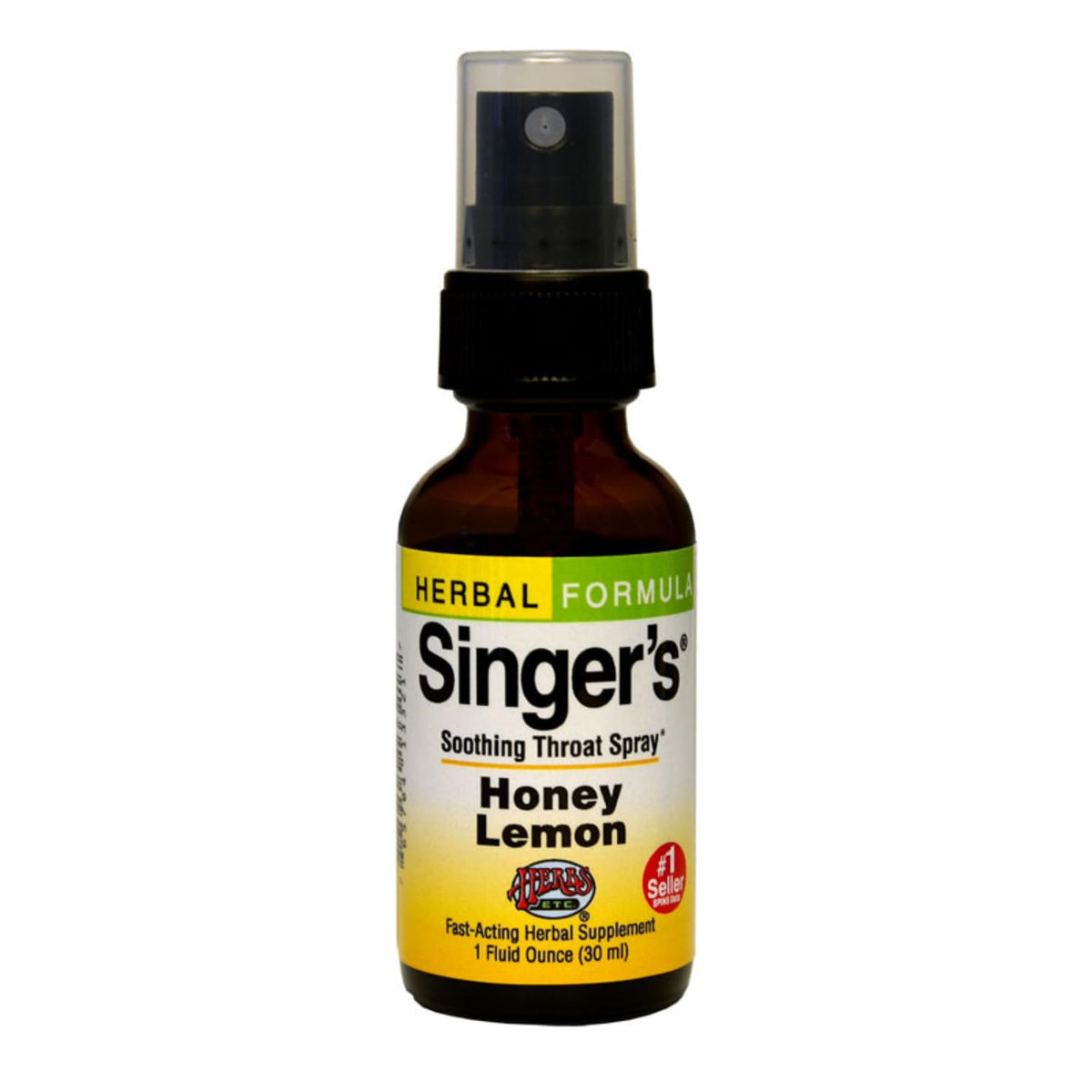 Herbs Etc. Singer's Saving Grace bottle shows soothing honey lemon throat spray.
