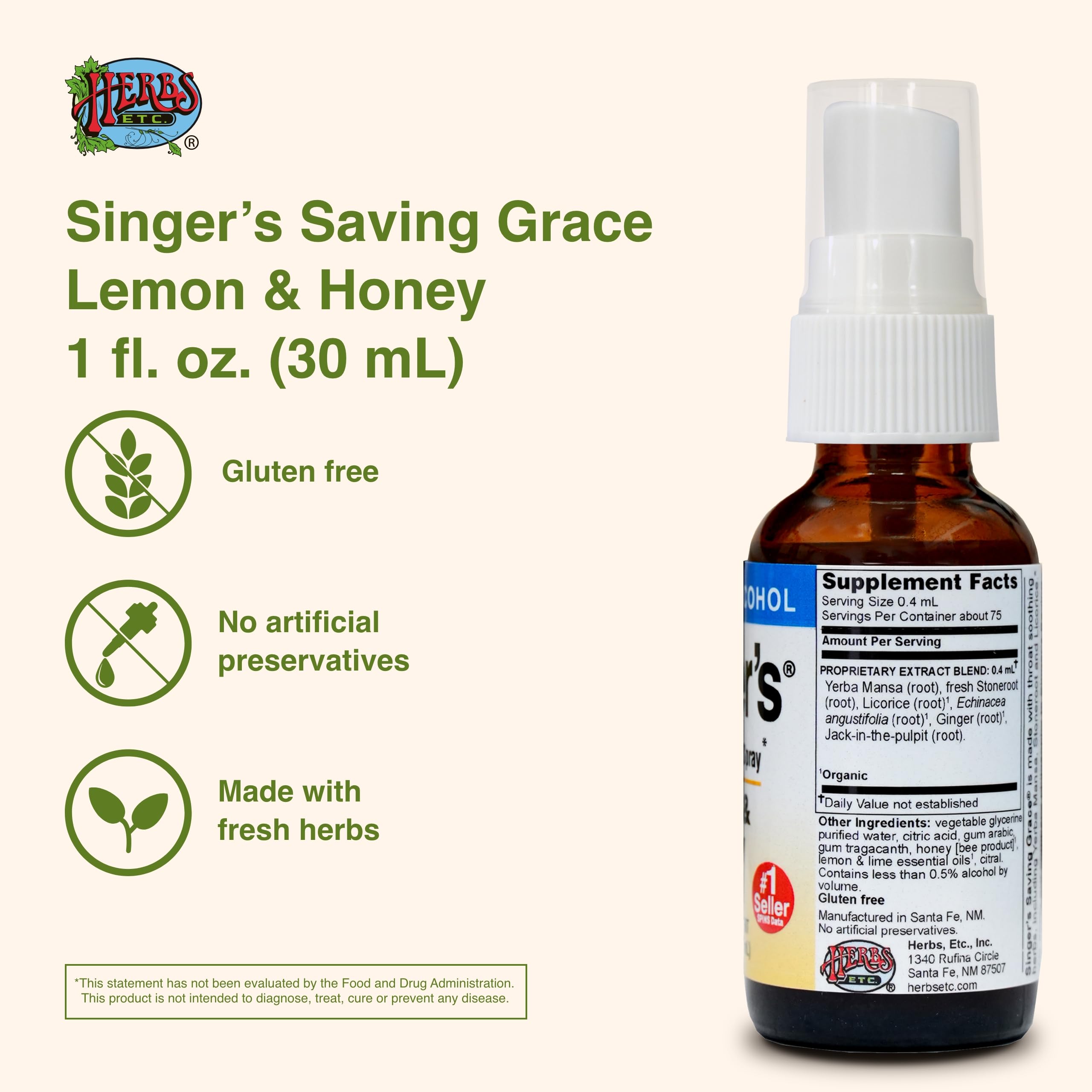 Herbs Etc. Singer's Saving Grace stoneroot blend for seasonal throat care.