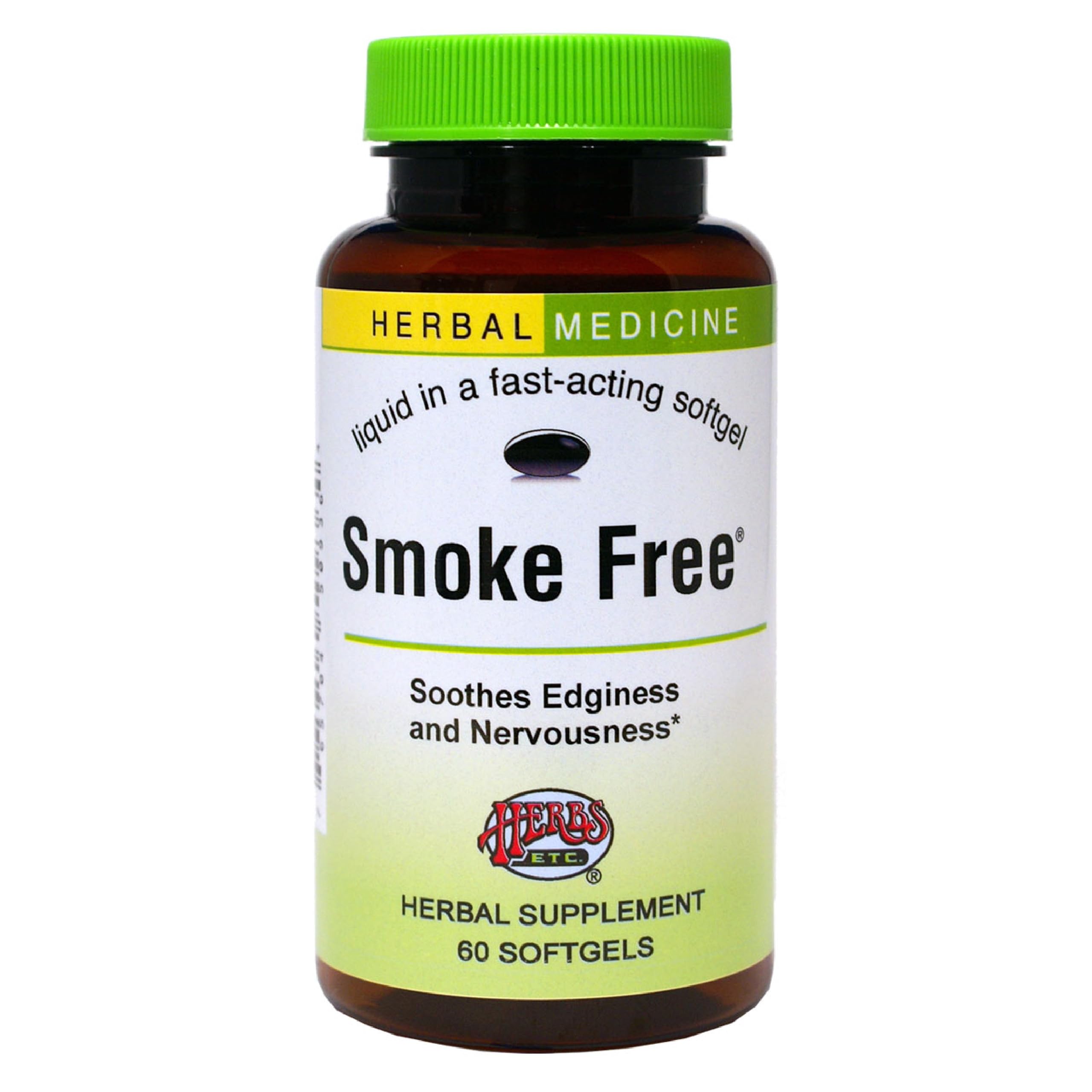 Herbs Etc. Smoke Free softgels bottle for convenient daily quitting support.