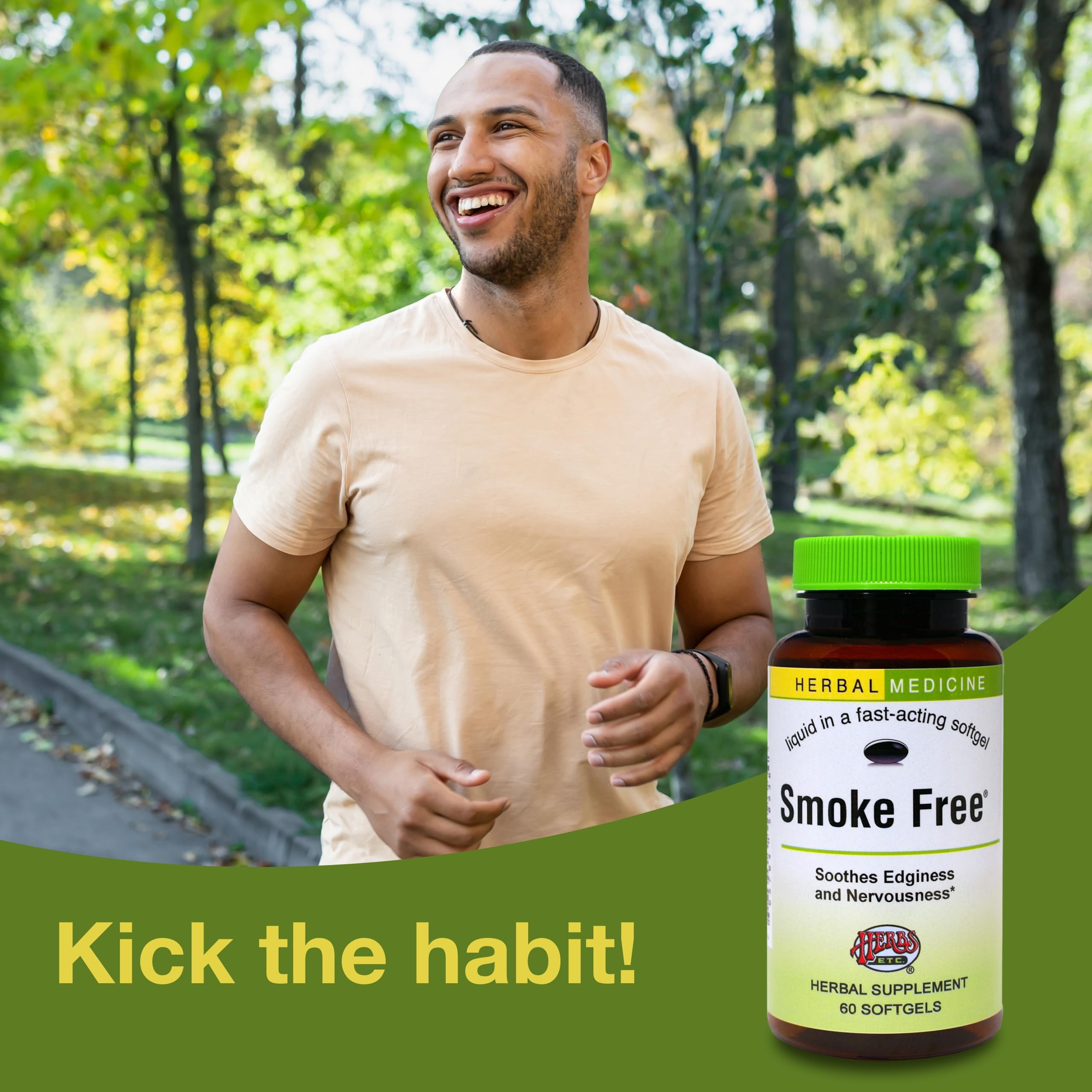 Herbs Etc. Smoke Free softgels glass of water for easy ingestion.