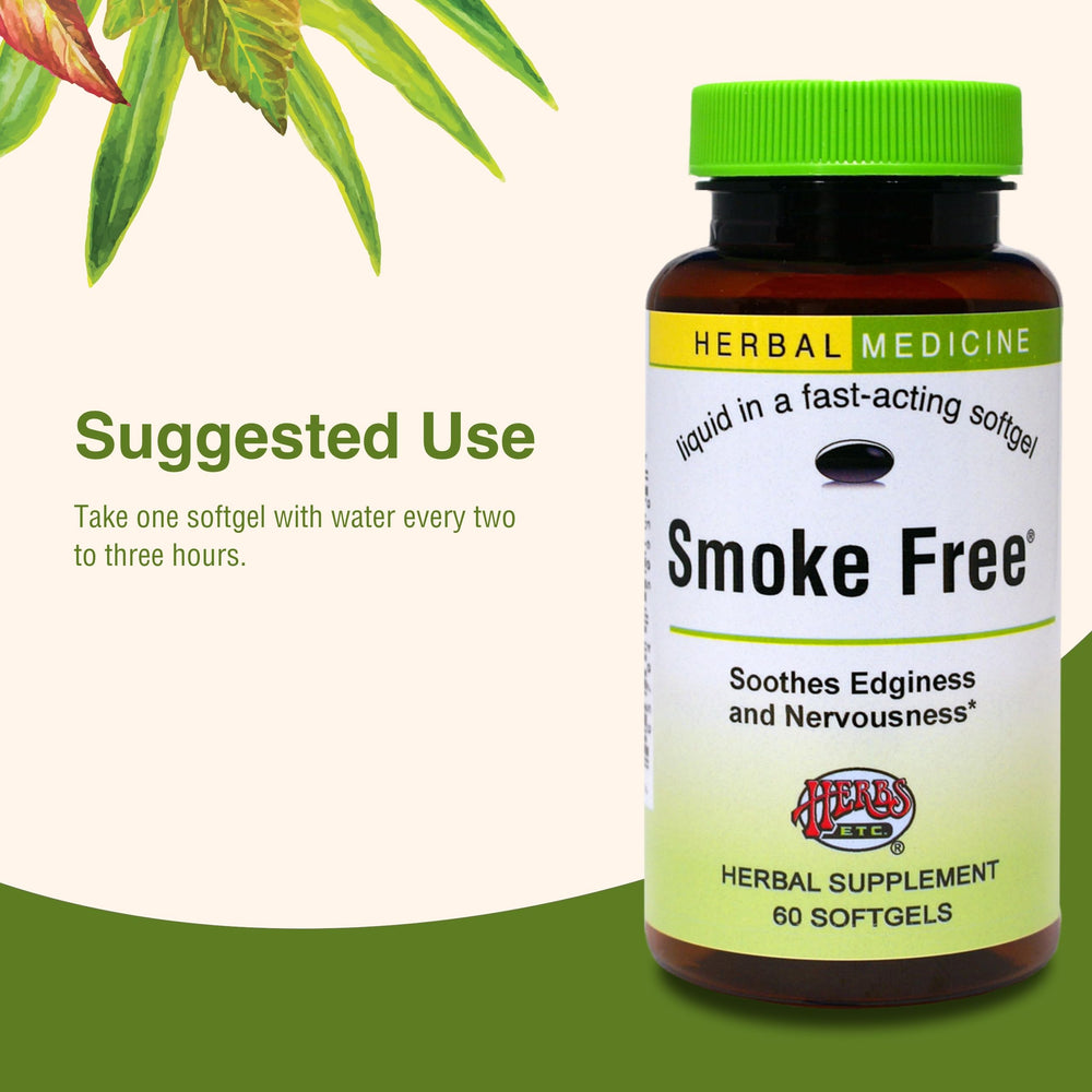 Herbs Etc. Smoke Free softgels herbal ingredients hint at respiratory support.