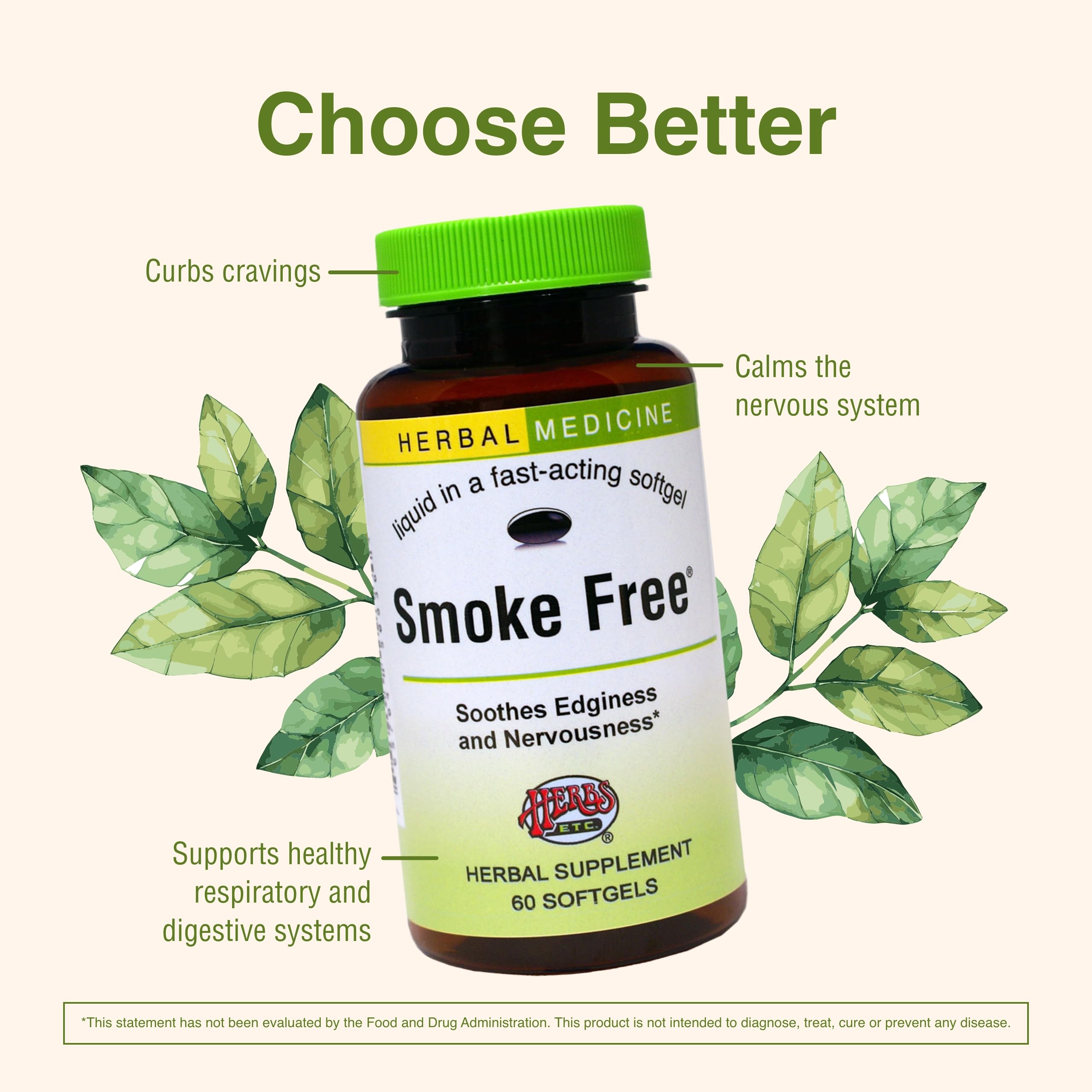 Herbs Etc. Smoke Free softgels in hand for portable quit support.