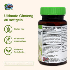 Herbs Etc. Ultimate Ginseng softgels closeup of smooth capsules for convenient dosage