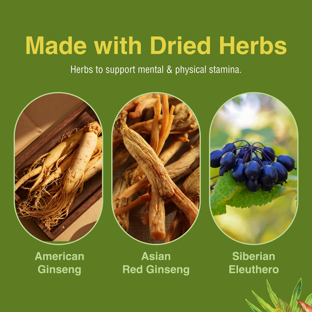 Herbs Etc. Ultimate Ginseng desk-use scene suggesting focus during work