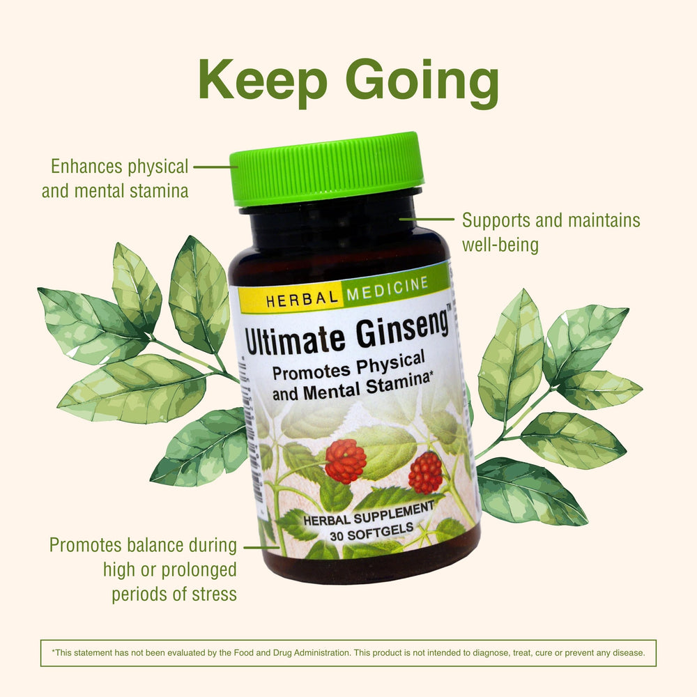 Herbs Etc. Ultimate Ginseng packaging emphasizing premium herbal blend and gluten-free formula