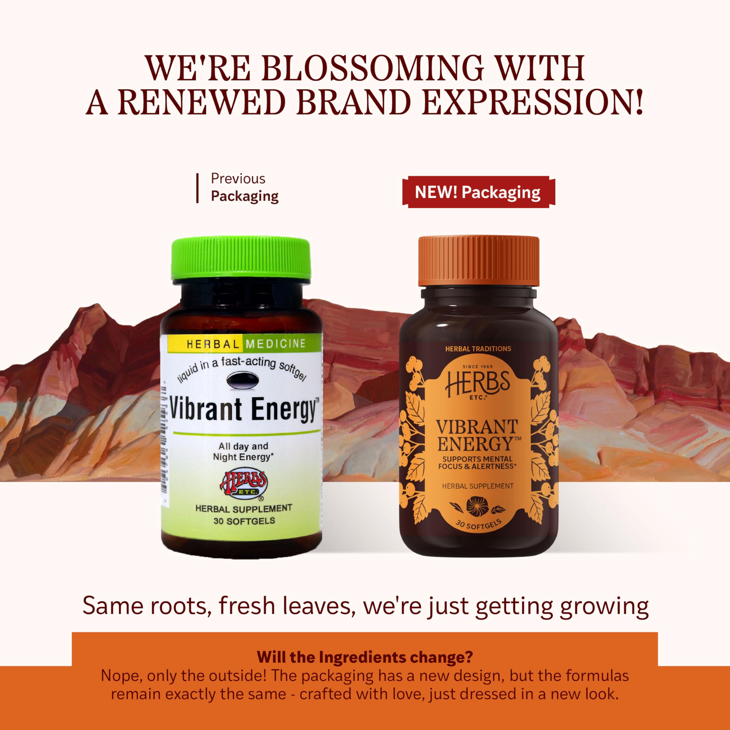 Herbs Etc. Vibrant Energy Softgels close-up of capsules for a quick pick-me-up.