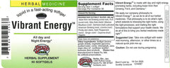 Herbs Etc. Vibrant Energy Softgels ingredients panel highlighting day and night herbs.