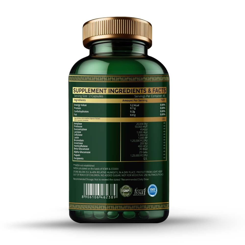 HERBS & SEEDS Digestive Enzymes label closeup highlights enzyme blend.