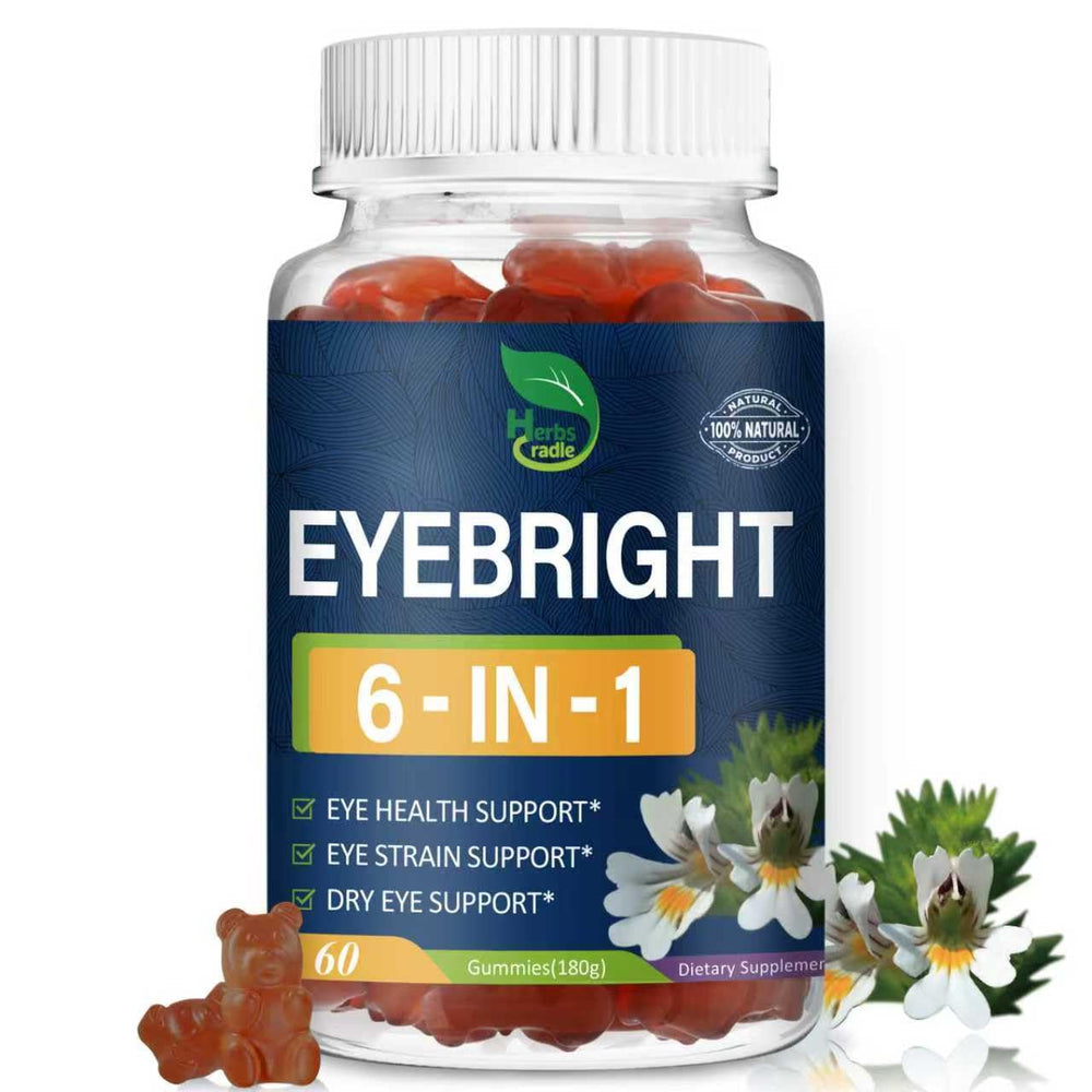 Herbscradle Eyebright Gummies bottle on a desk for daily eye support.