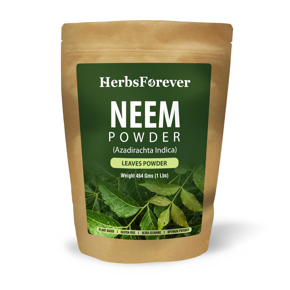 HerbsForever Neem Powder bottle pour illustrates easy daily use for skincare and health support.
