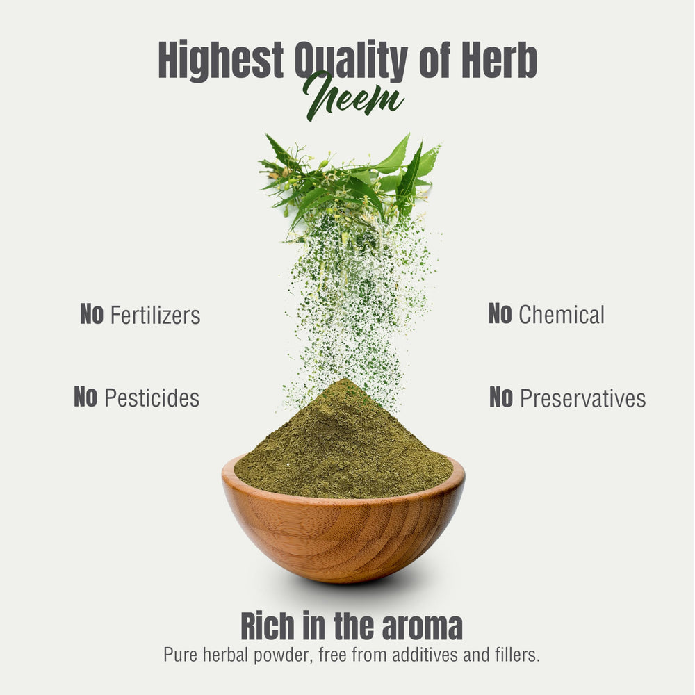 HerbsForever Neem Powder label emphasizes authenticity and Ayurveda heritage.