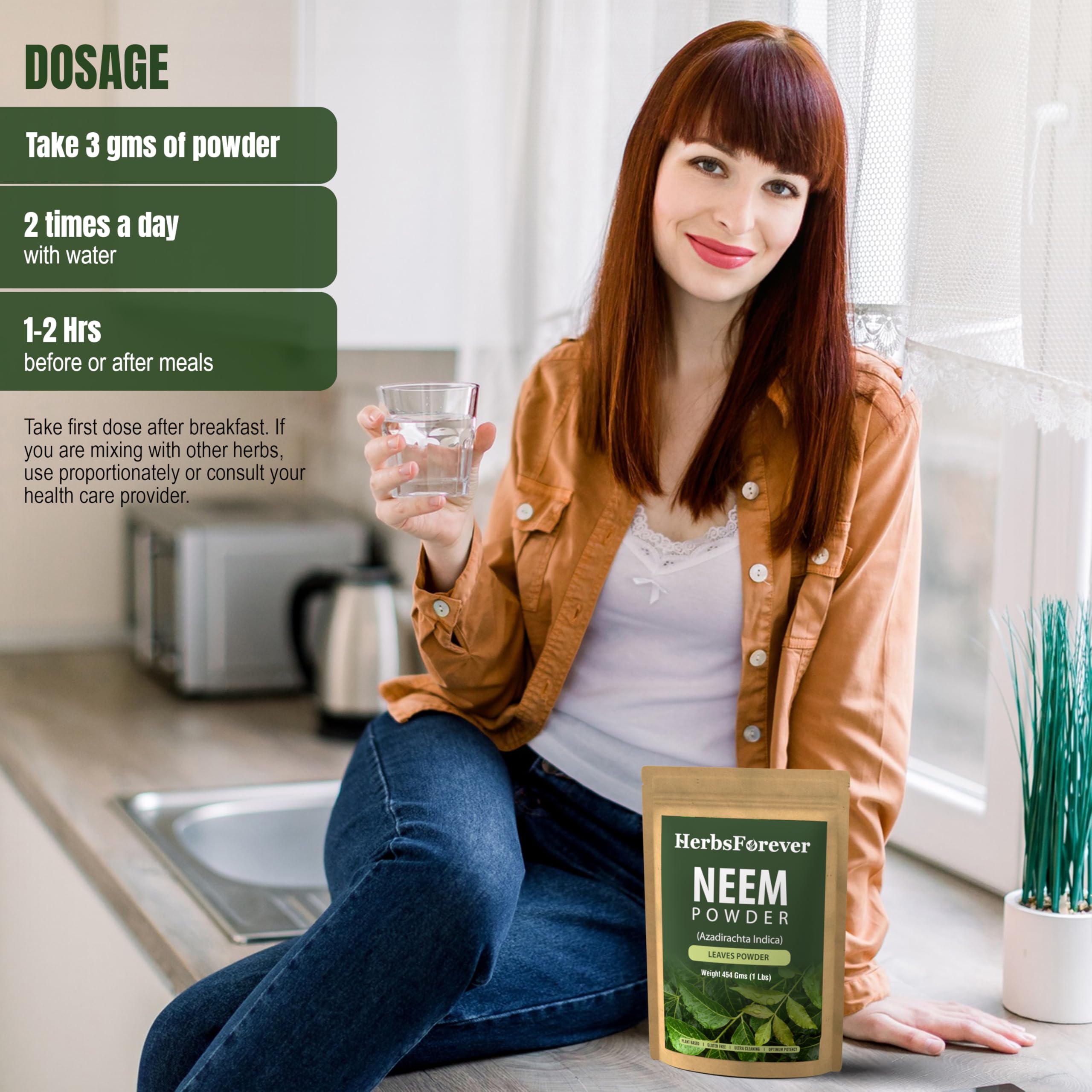 HerbsForever Neem Powder packaging box conveys organic, non GMO vegan credentials.