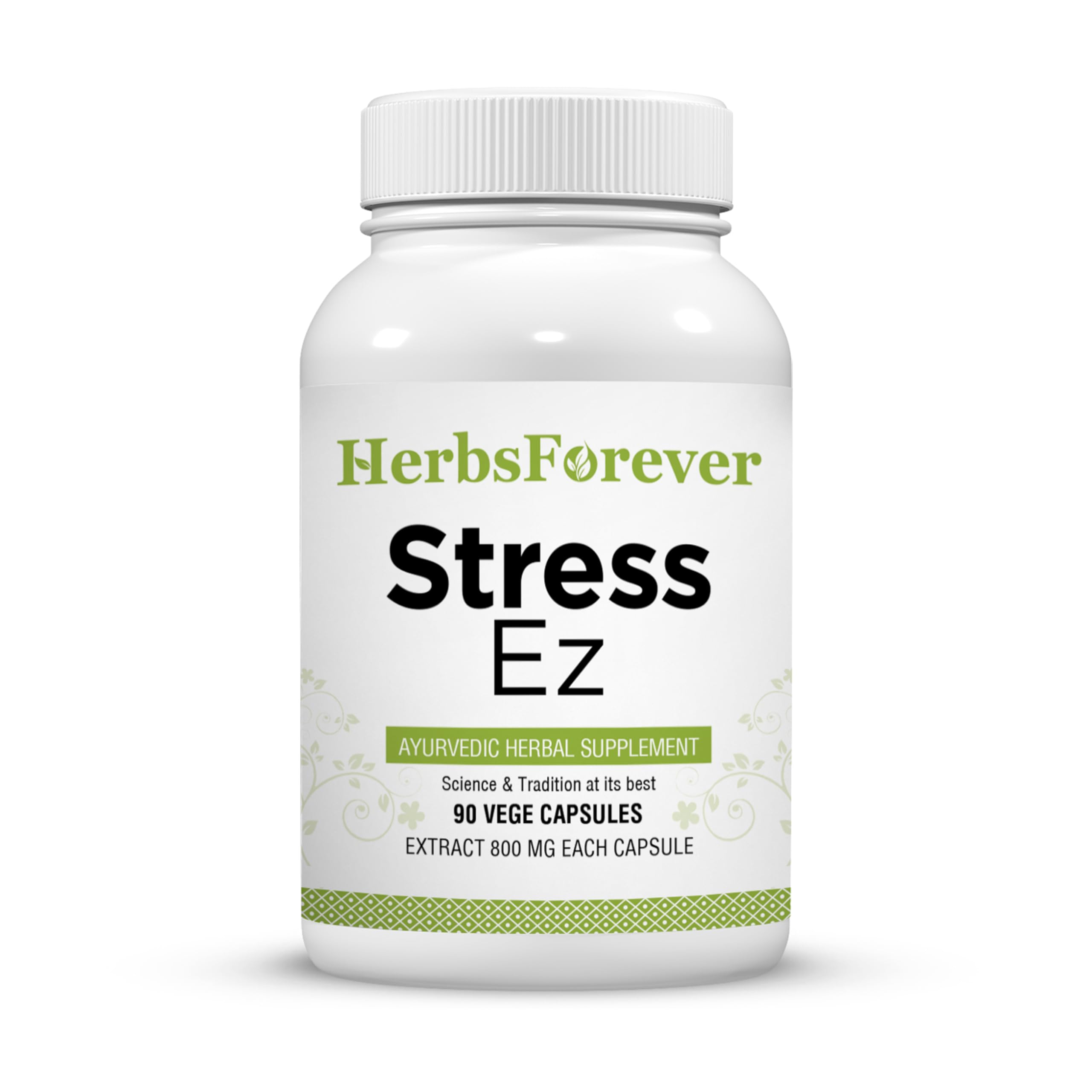 Herbsforever Stress Ez capsules bottle for easy daily stress support and focus.