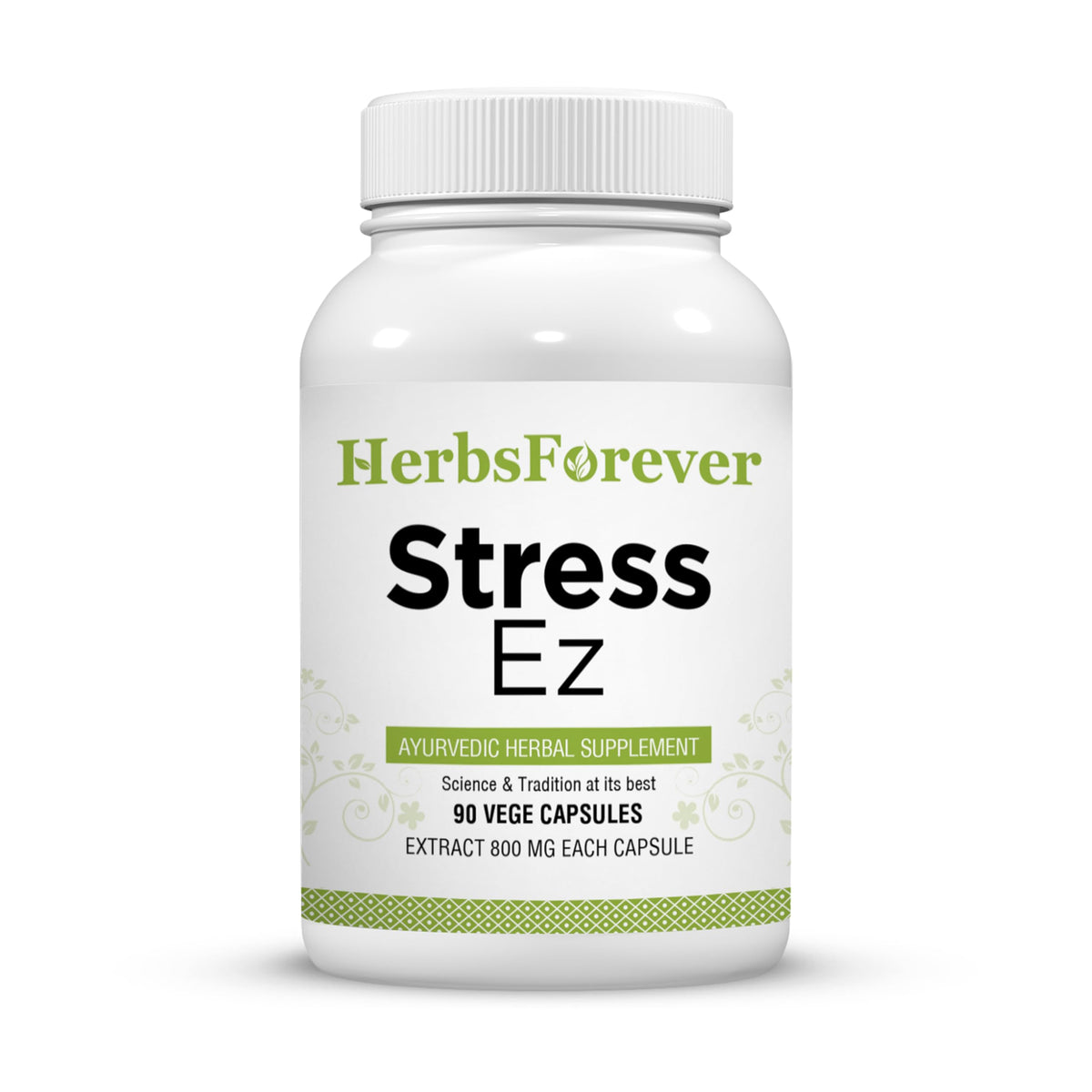 Herbsforever Stress Ez capsules bottle for easy daily stress support and focus.