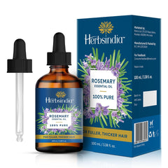 Herbsindia Rosemary Oil in a glass bottle with dropper for precise hair-care application.