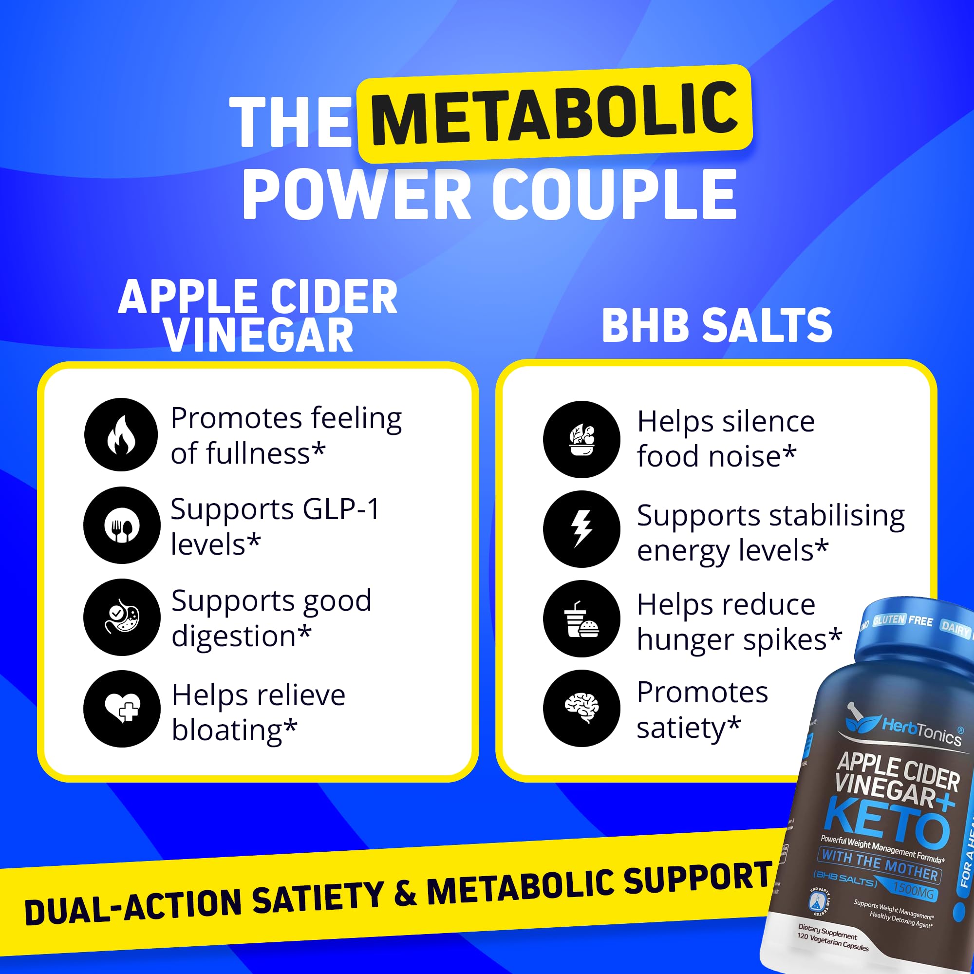 Herbtonics bottle pouring capsules for steady energy and cravings