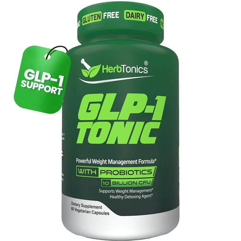 Herbtonics GLP-1 Tonic bottle front supports appetite management with vegan capsules.