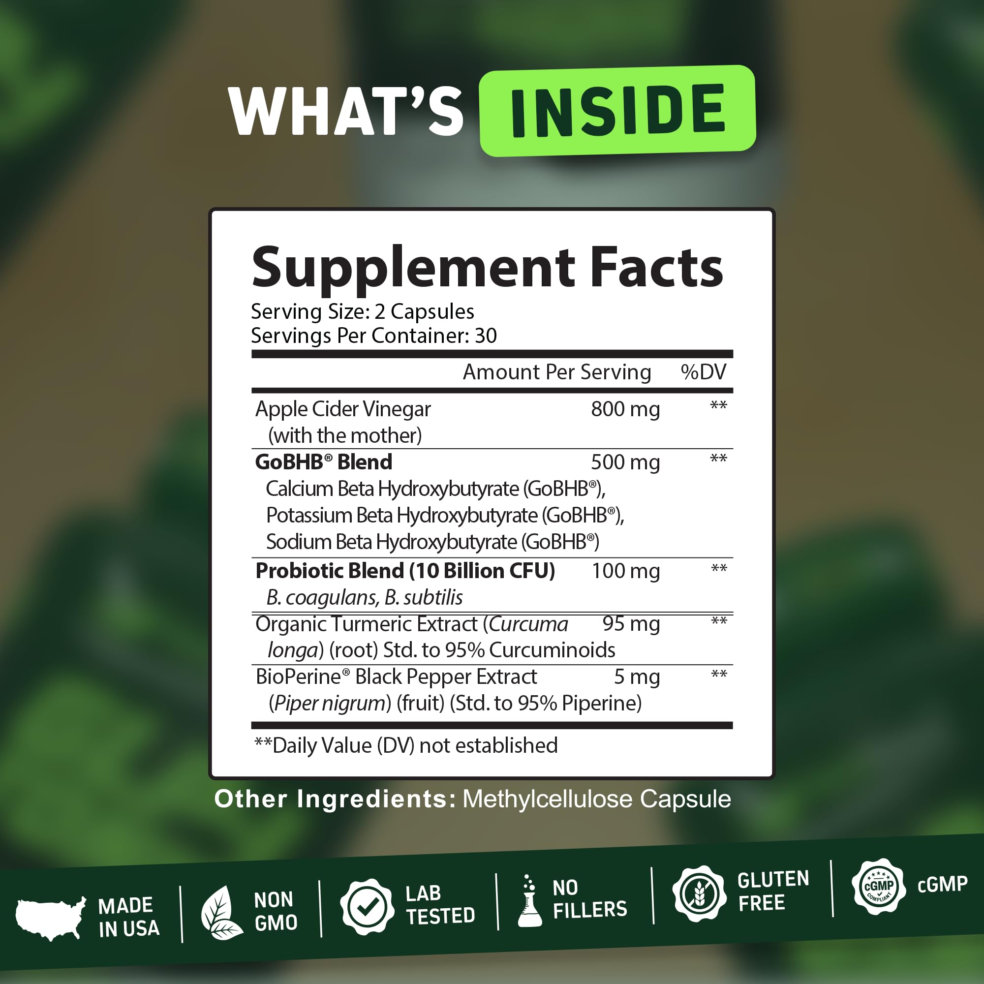Capsules close-up of Herbtonics GLP-1 Tonic show vegan, non-GMO formula.