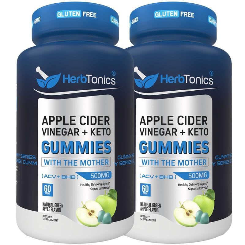 Herbtonics Keto ACV Gummies bottle on kitchen counter for digestion support