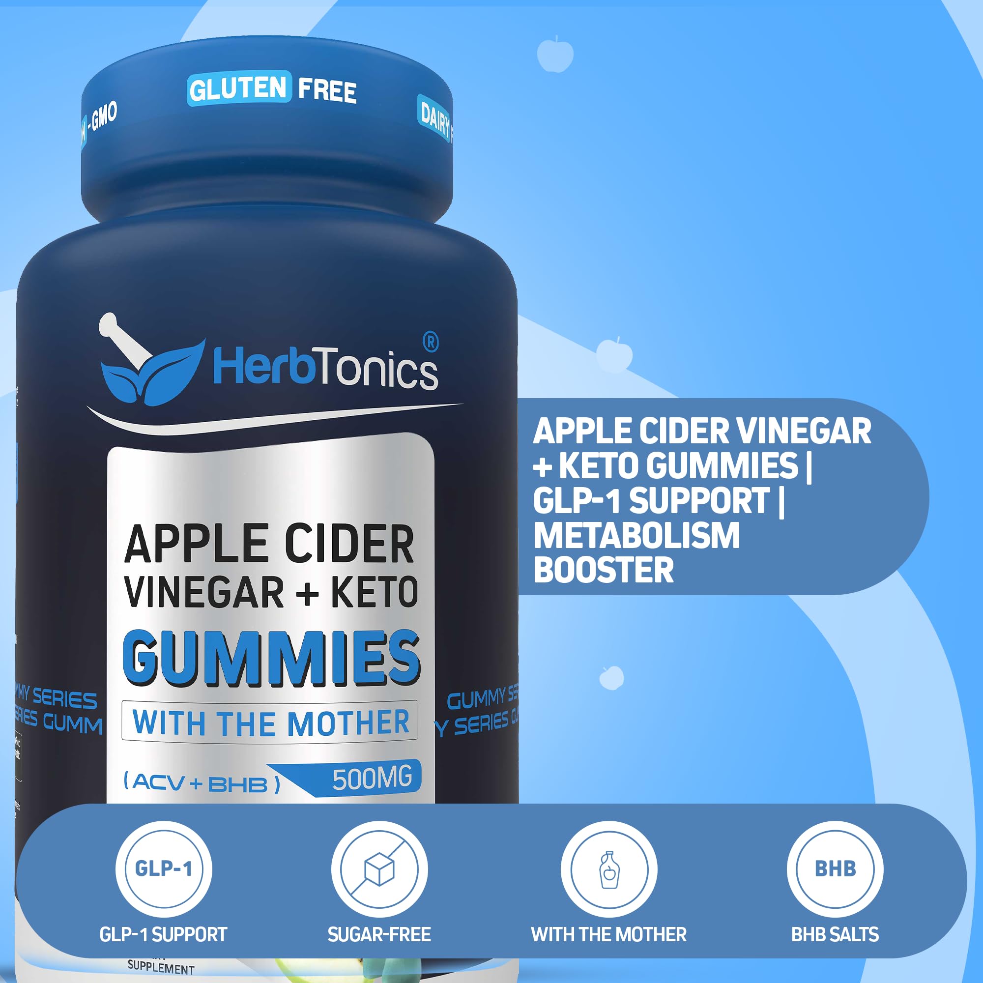 Herbtonics Keto ACV Gummies close-up highlighting sugar-free formula