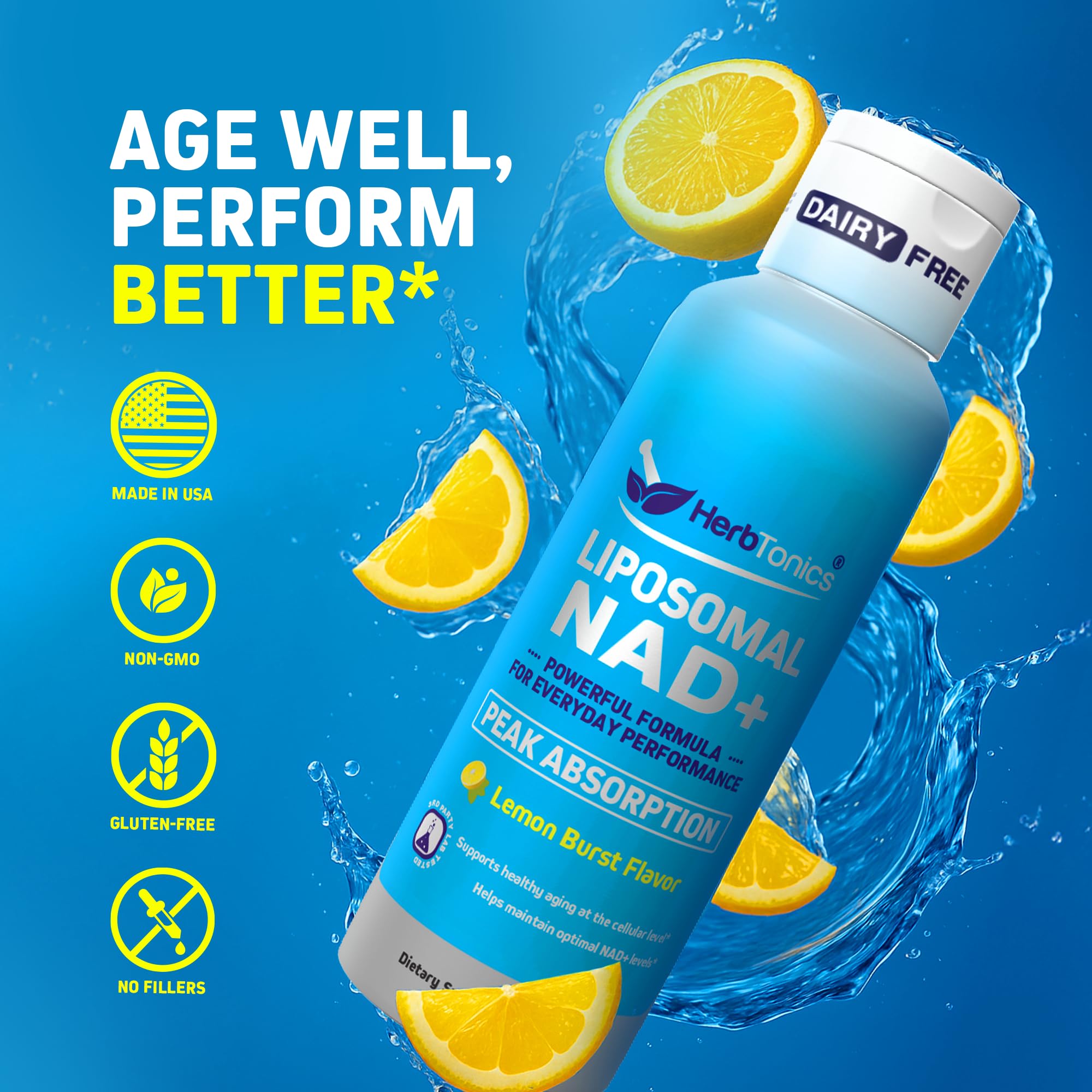 Herbtonics Liposomal NAD+ bottle into a glass for convenient daily use.