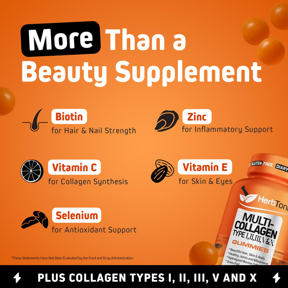 Herbtonics label panel showing vitamin C and biotin benefits