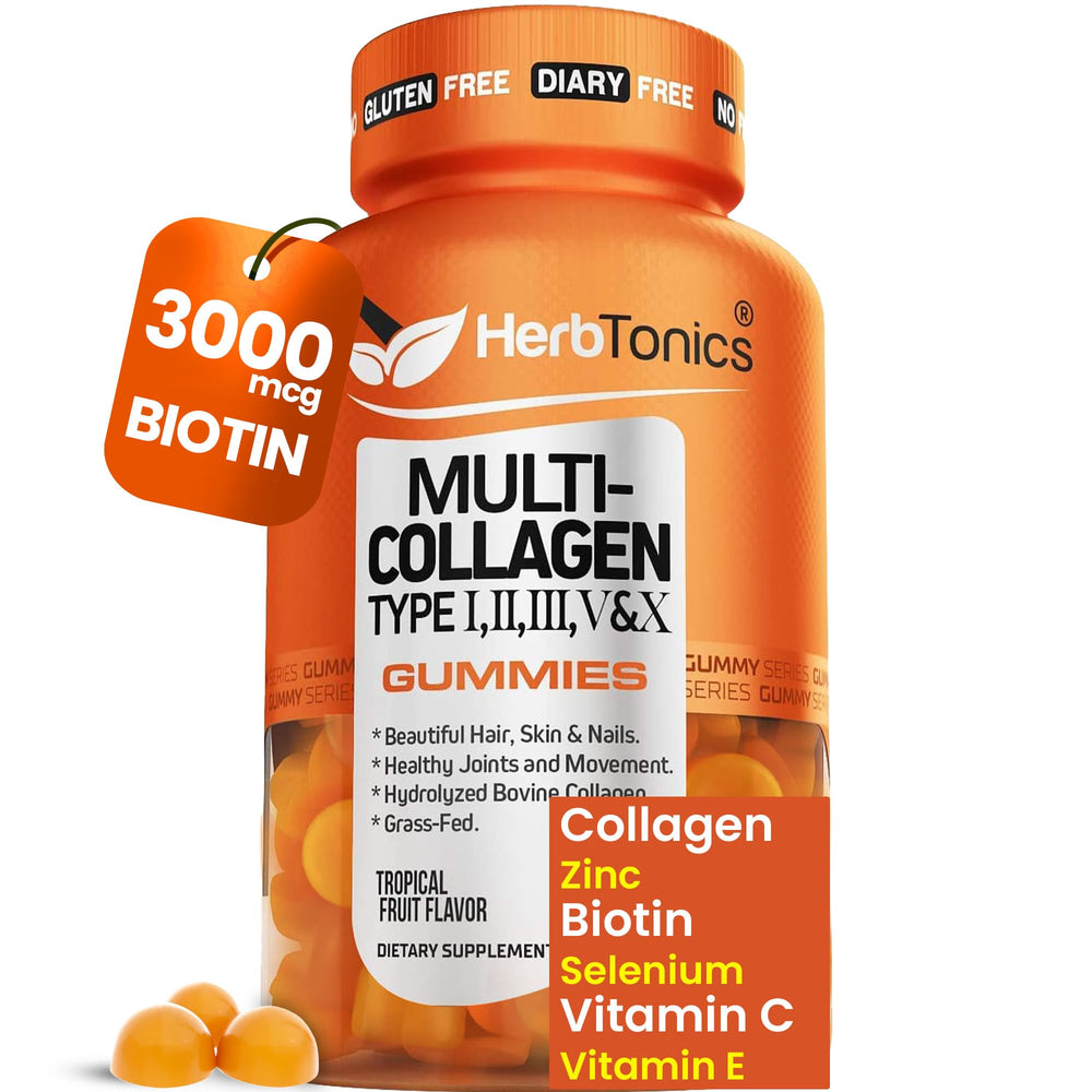 Herbtonics Multi Collagen Gummies tropical bottle shown for daily beauty support